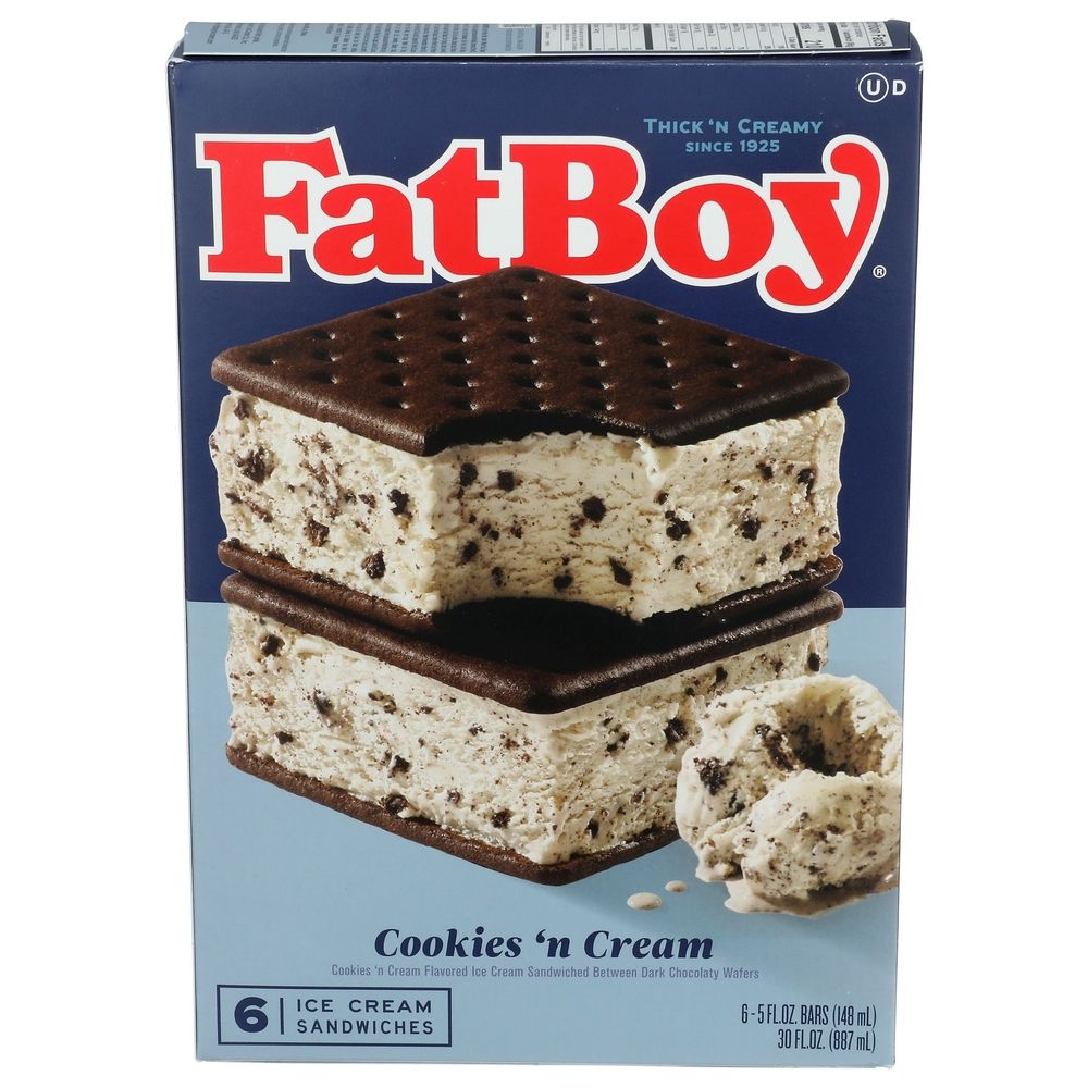 Fat Boy Cookies n’ Cream Ice Cream Sandwich, 30 Fluid Ounce -- 8 per case
