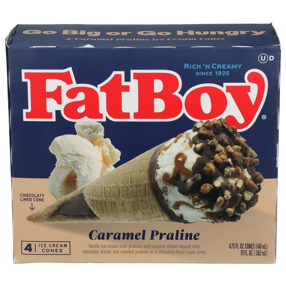Fat Boy Caramel Praline Ice Cream Cone, 4 count -- 8 per case