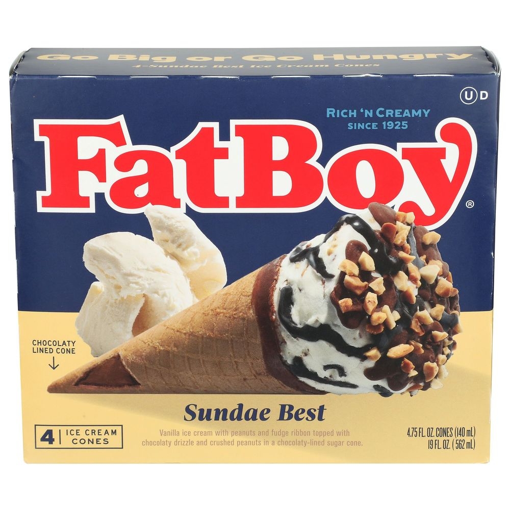 Fat Boy Sundae Best Ice Cream Cone, 4 count -- 8 per case