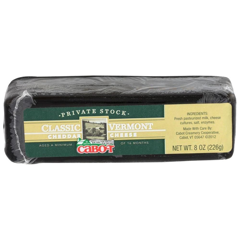 Cabot Private Stock White Cheddar Cheese Waxed Bar, 8 Ounce -- 12 per case