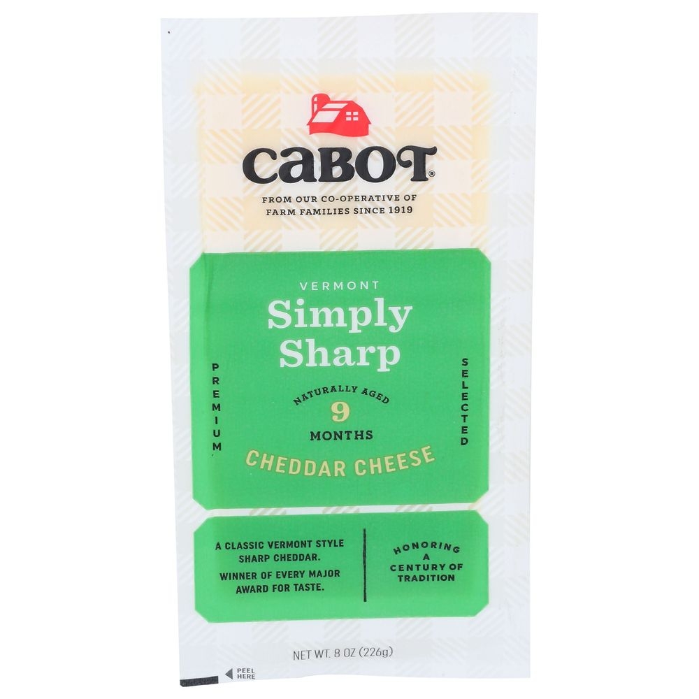 Cabot Vermont Simply Sharp White Cheddar Cheese Bar, 8 Ounce -- 12 per case