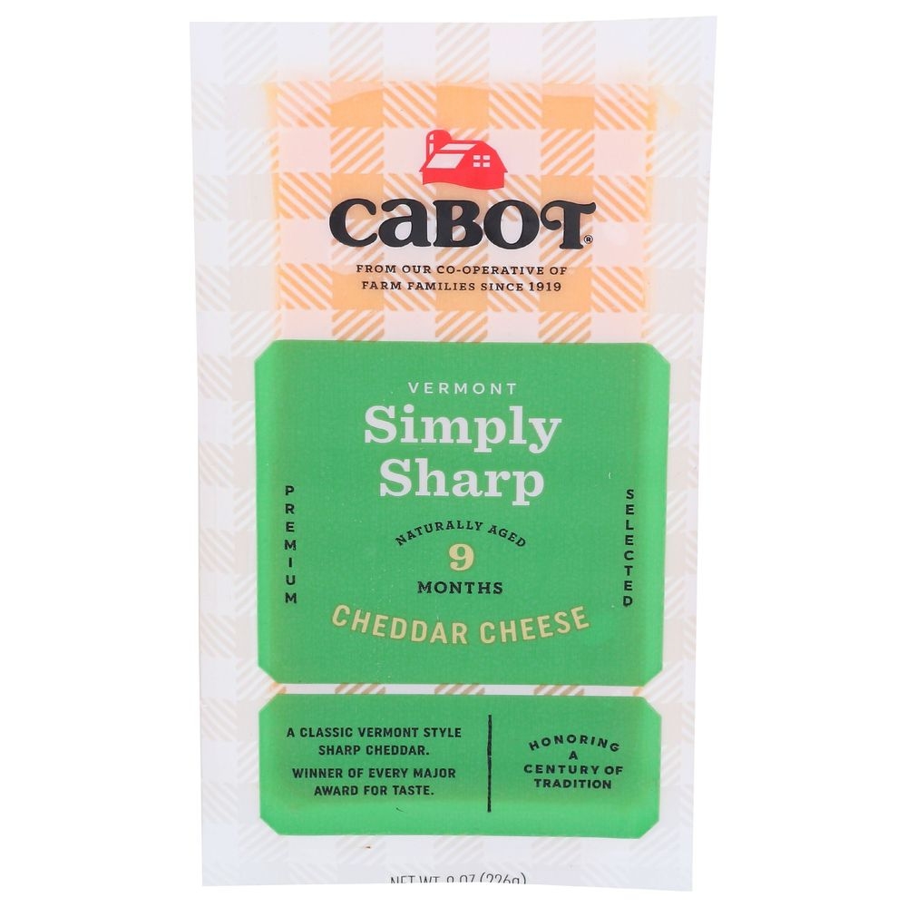 Cabot Vermont Simply Sharp Yellow Cheddar Cheese Bar, 8 Ounce -- 12 per case