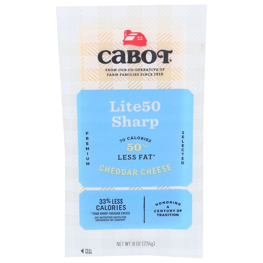 Cabot Creamery New York Lite50 Sharp Cheddar Cheese, 8 Ounce -- 12 per case