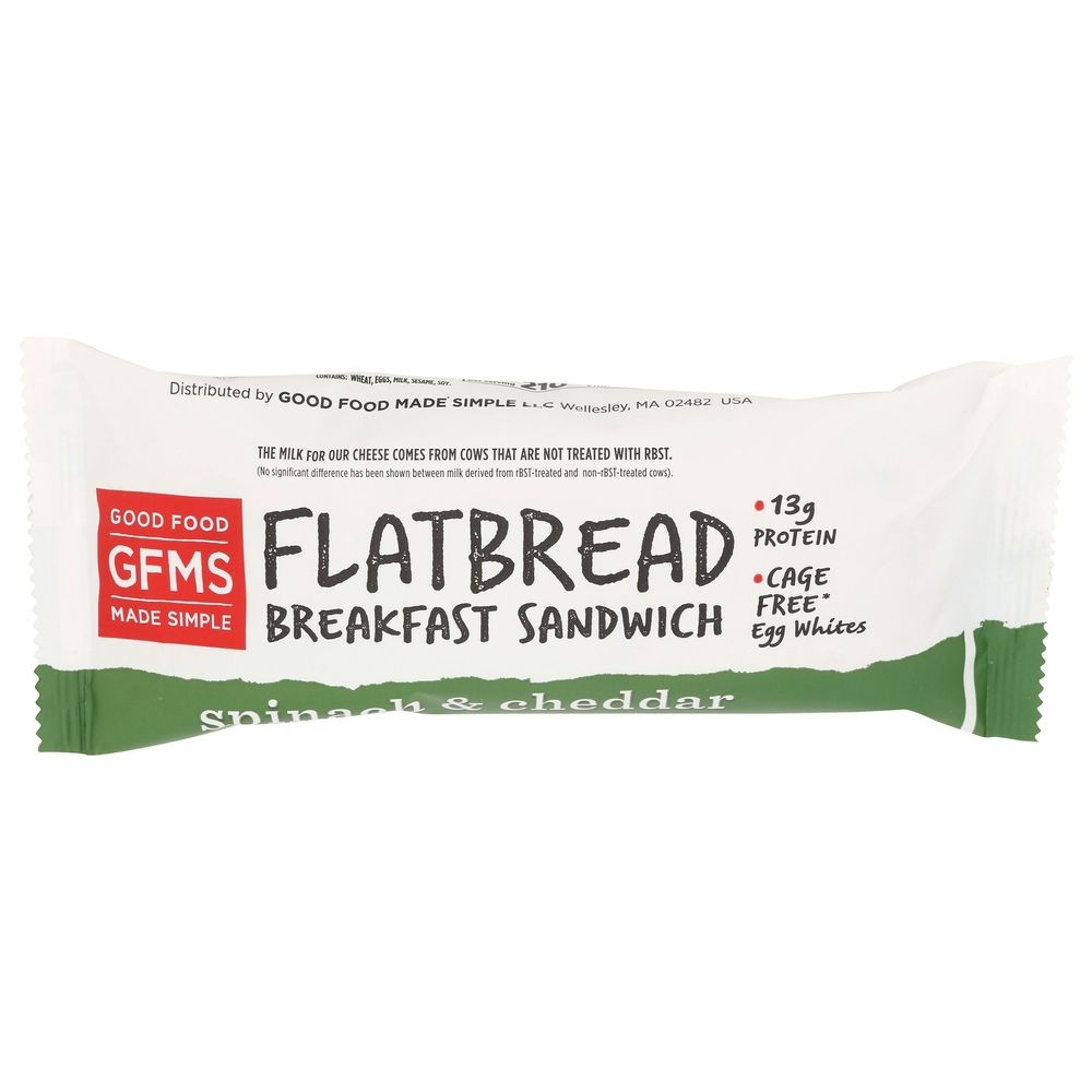 Good Food Made Simple Spinach and Cheddar Flatbread Breakfast Sandwich, 4.4 Ounce -- 12 per case