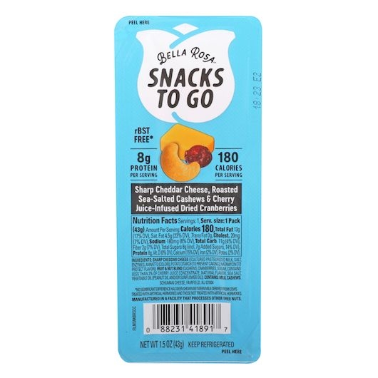 Bella Rosa Snacks To Go Colored Sharp Cheddar Cheese, 1.5 Ounce -- 16 per case