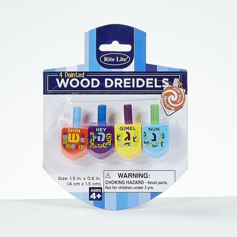 Rite Lite The Dreidel Game - 4 Small Painted Wood Dreidels -- 12 per case