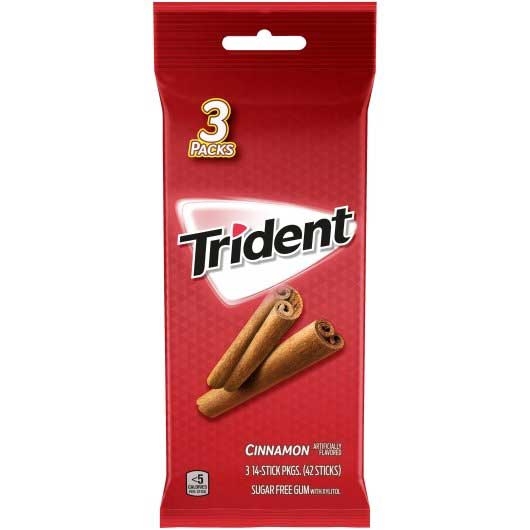 Trident Cinnamon Sugar Free Gum, 42 count per pack -- 20 per case.