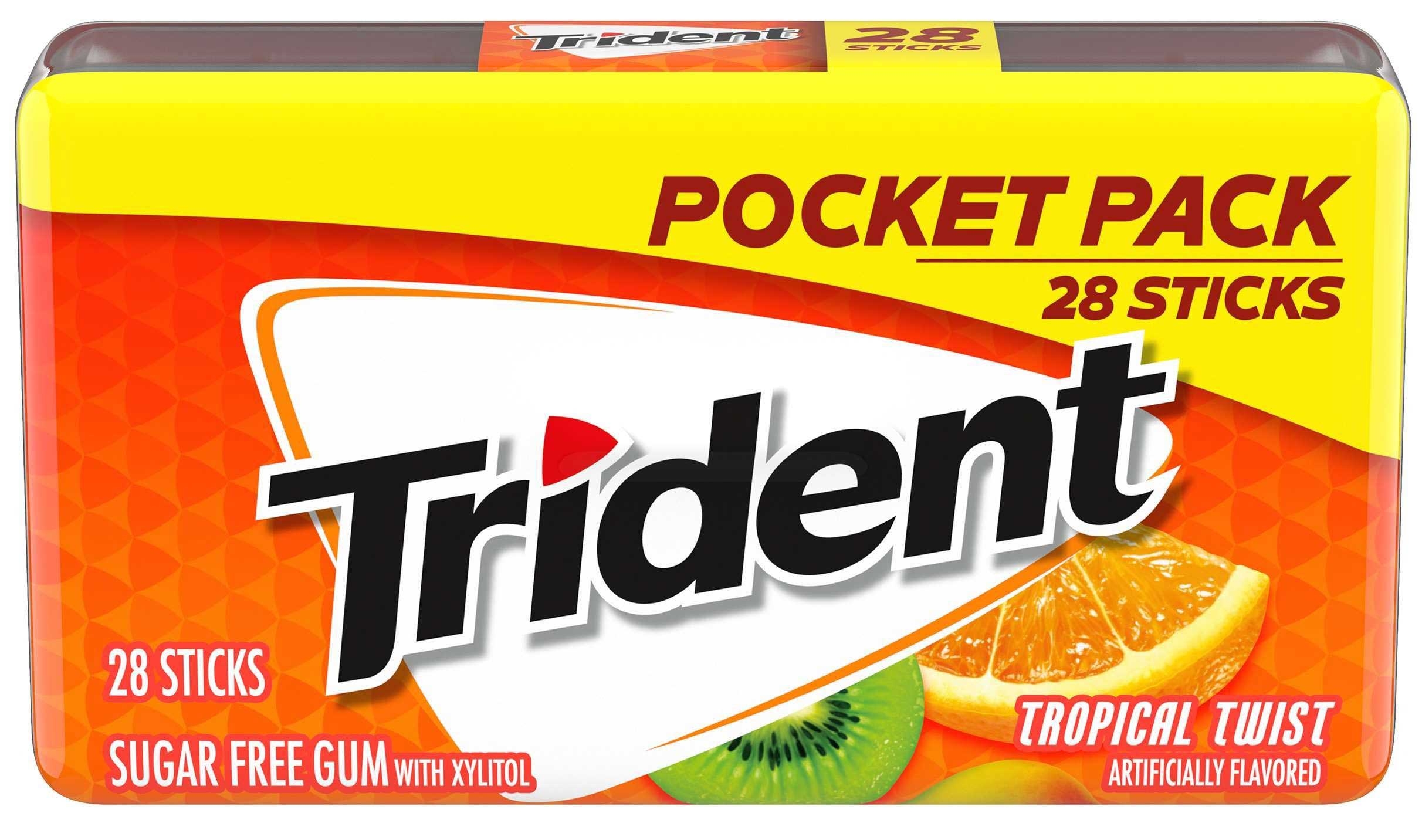 Trident Tropical Twist Sugar Free Gum - 28 count per pack -- 48 packs per case
