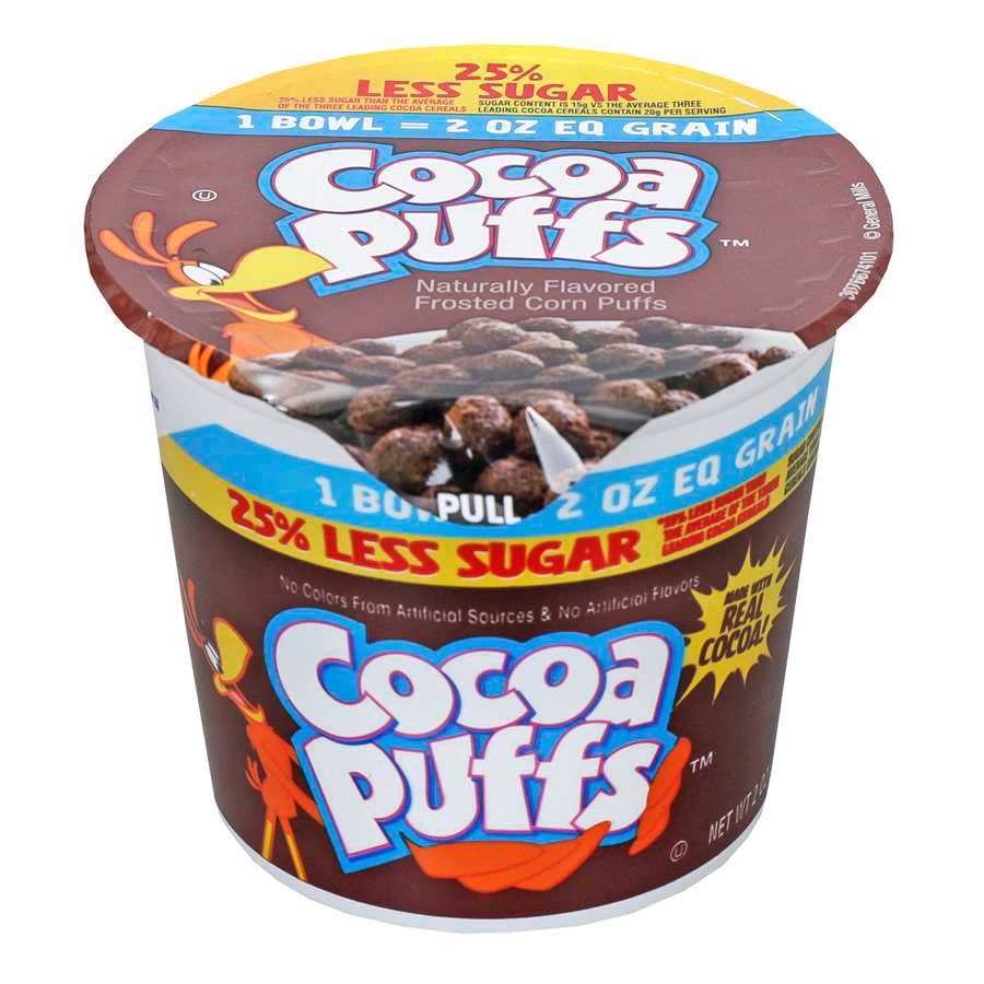 Cocoa Puffs 25 Percent Less Sugar Single Serve Cereal, 2 ounce -- 60 per case