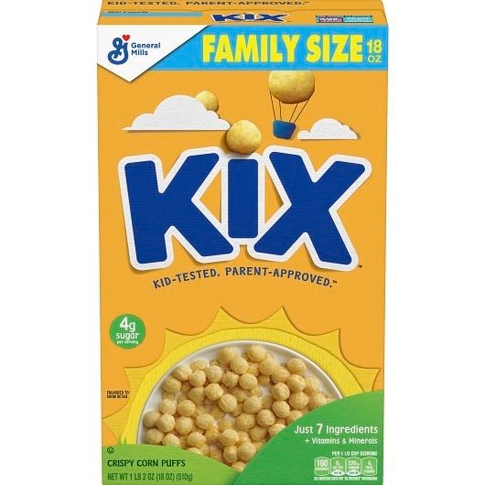 Kix Crispy Corn Puffs Cereal - Family Size Box, 18 Ounce -- 10 per case