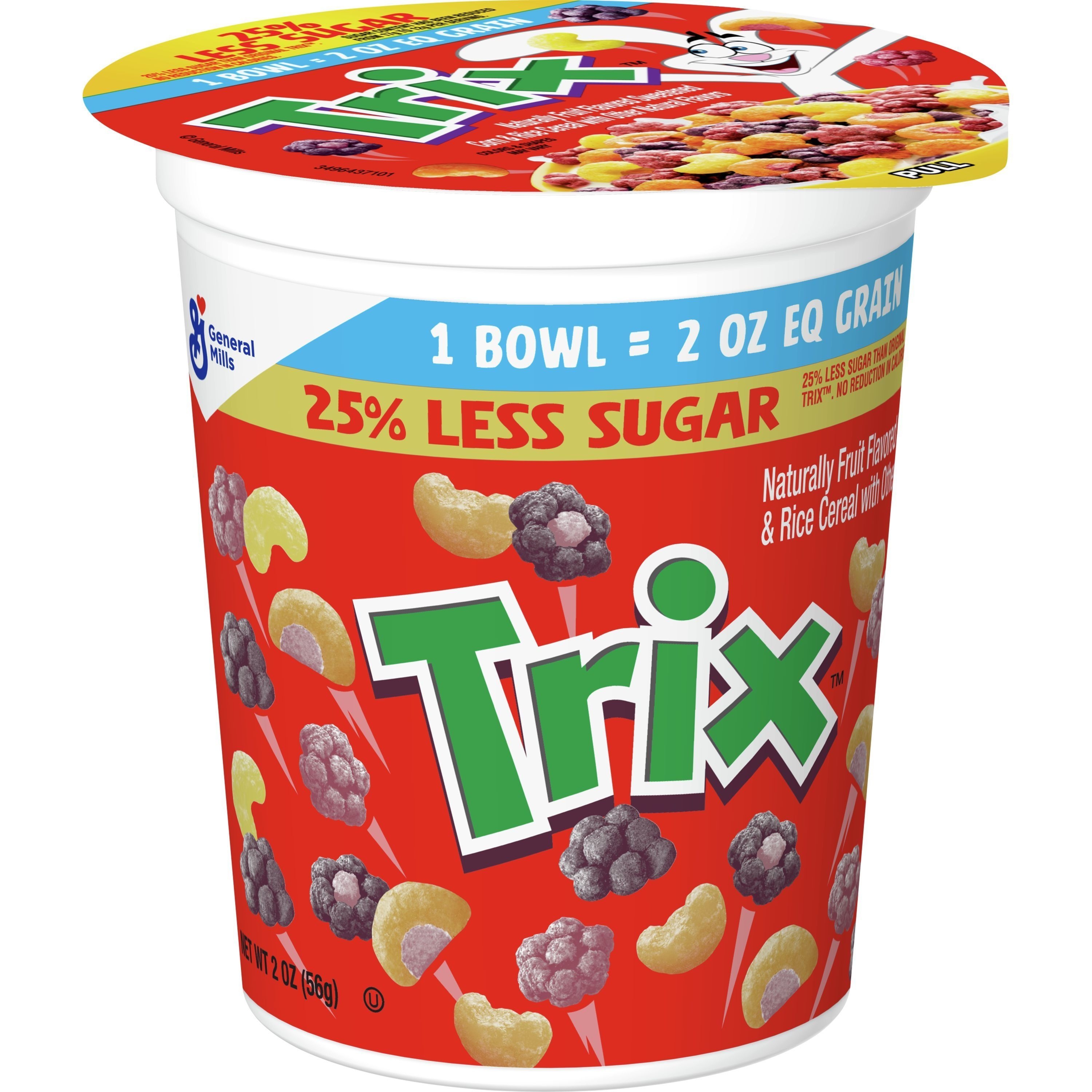Trix 25 Percent Less Sugar Cereal Cup, 2 Ounce
