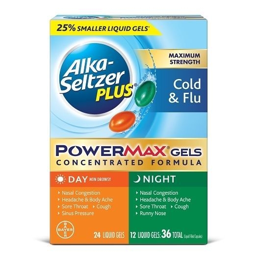 Alka-Seltzer Powermax Day Night Maximum Strength Cold and Flu Liquid Gels, 36 count -- 24 per case