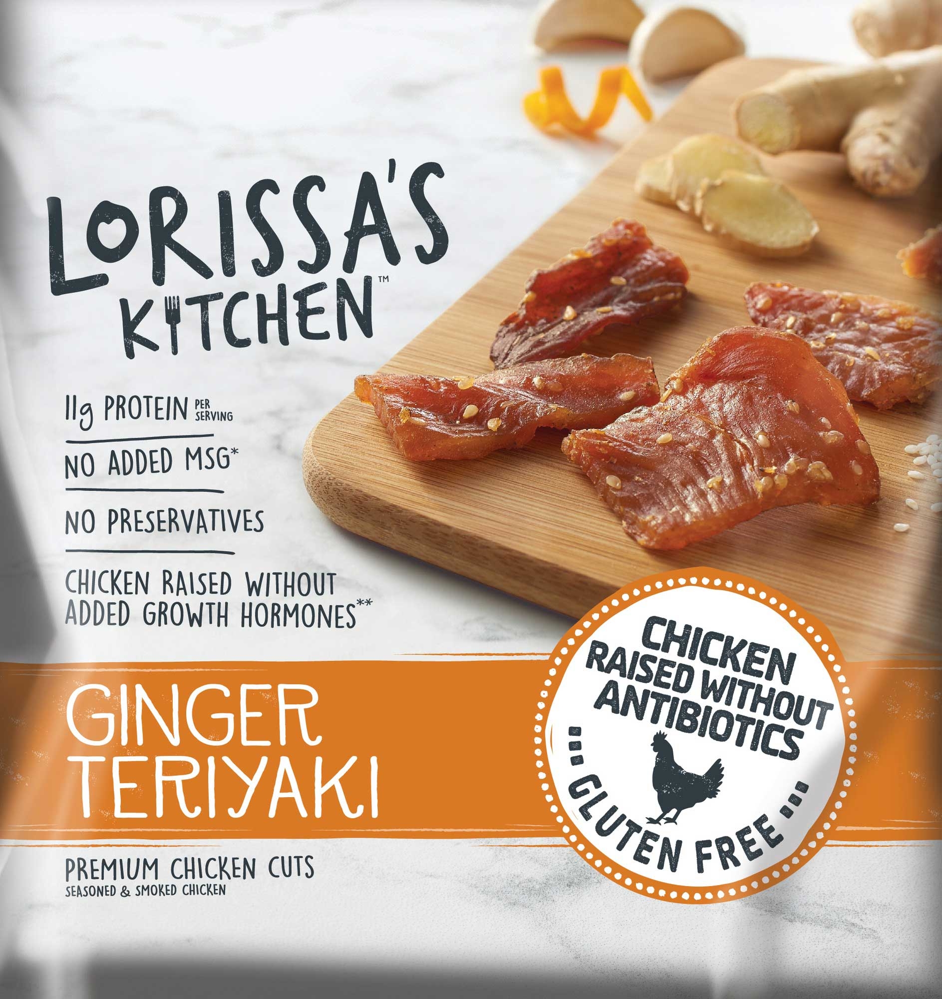 Lorissas Kitchen Ginger Teriyaki Seasoned and Smoked Premium Chicken Cuts , 2.25 Ounce -- 8 per case.