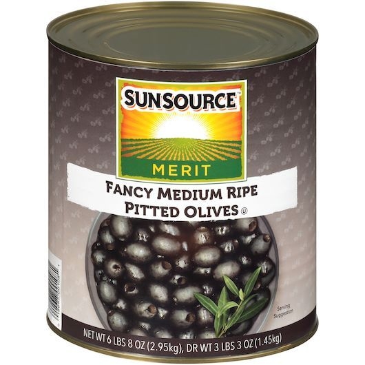 Sunsource Merit Ripe Medium Pitted Olives, 51 Ounce -- 6 per case