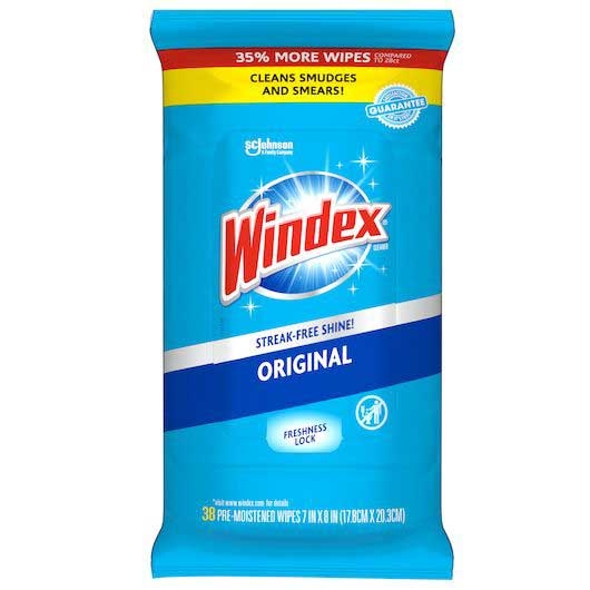 Windex Original Glass Cleaning Wipes - 38 count per pack -- 12 packs per case