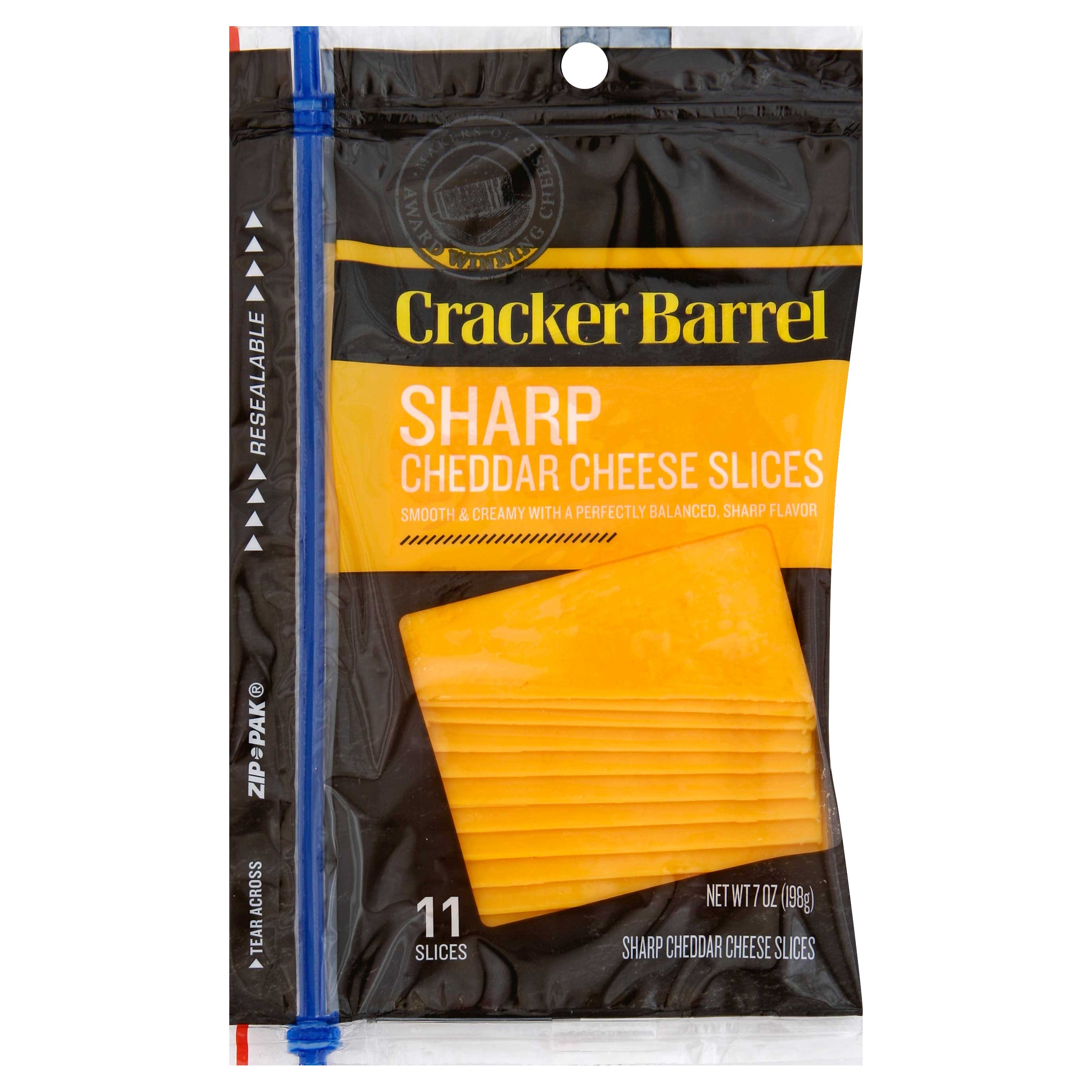 Kraft Cracker Barrel Natural Sharp Cheddar Sliced Cheese, 7 Ounce -- 10 per case.
