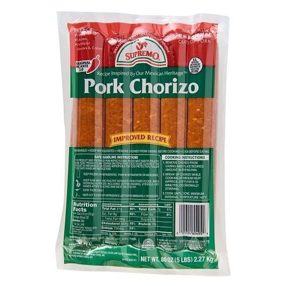 V and V Supremo Pork Chorizo Sticks, 5 Pound -- 2 per case