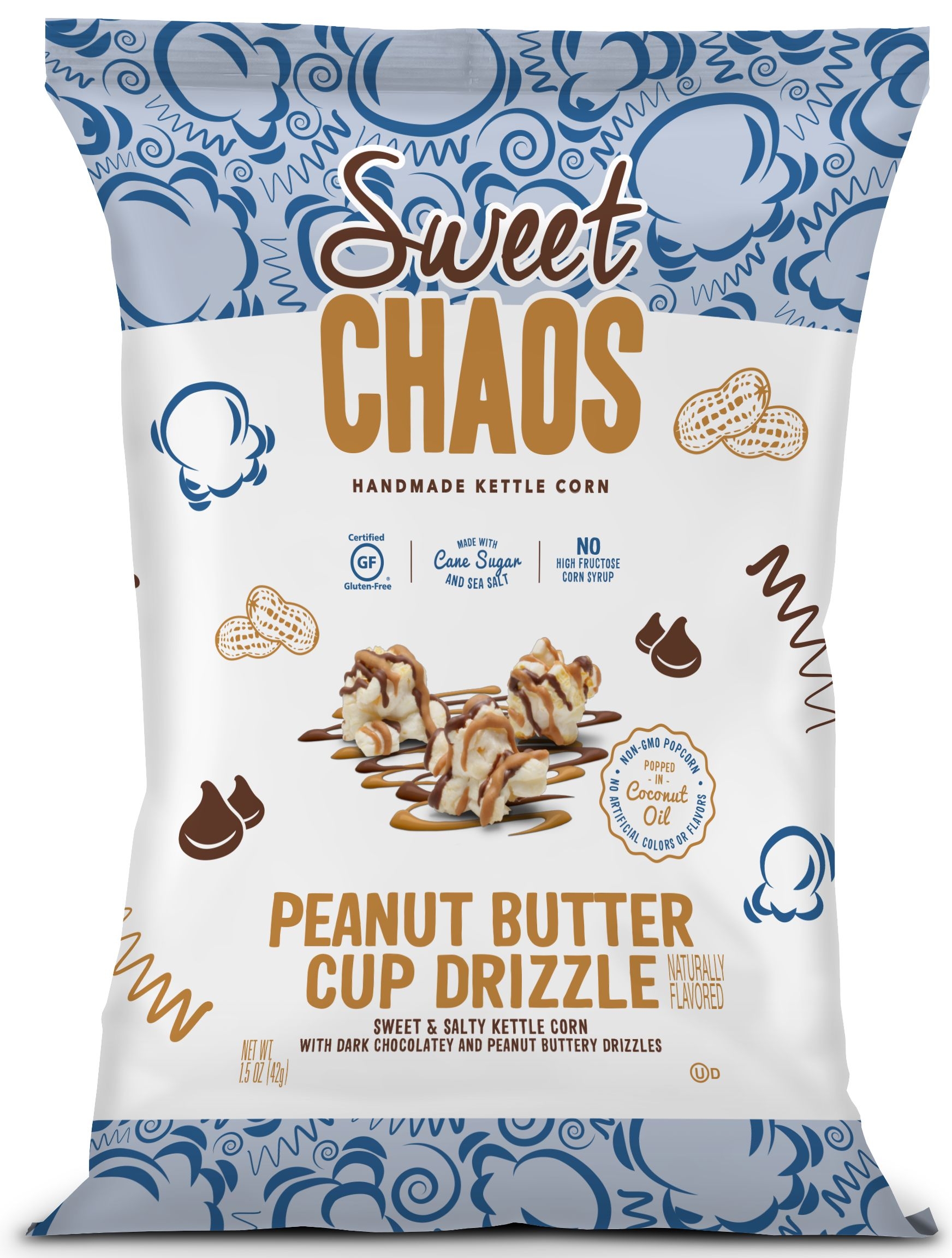 Sweet Chaos Sweet and Salty Kettle Corn with Dark Chocolatey and Peanut Buttery Drizzle, 1.5 Ounce -- 8 per case