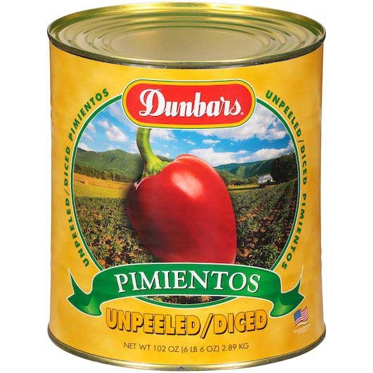 Dunbar Diced Unpeeled Pimientos, 102 Ounce -- 6 per case