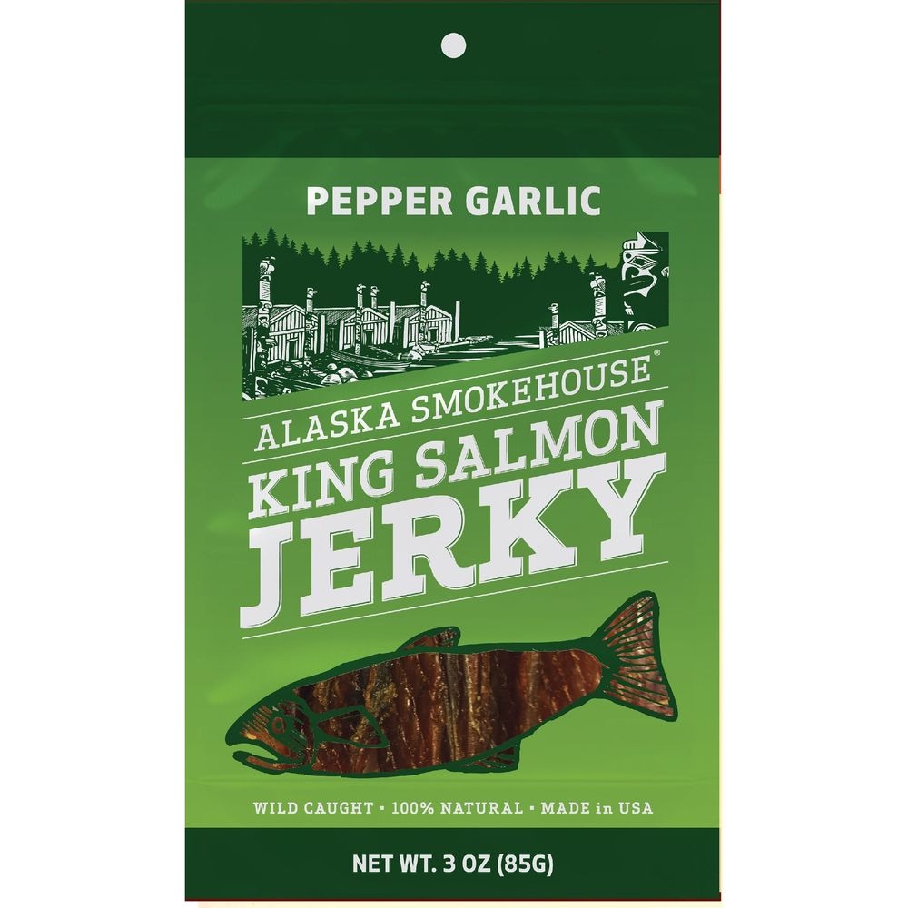 Alaska Smokehouse Pepper Garlic Smoked King Salmon Jerky, 3 Ounce -- 12 per case