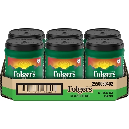 Folgers Classic Roast Decaffeinated Ground Coffee, 9.6 Ounce -- 6 per case