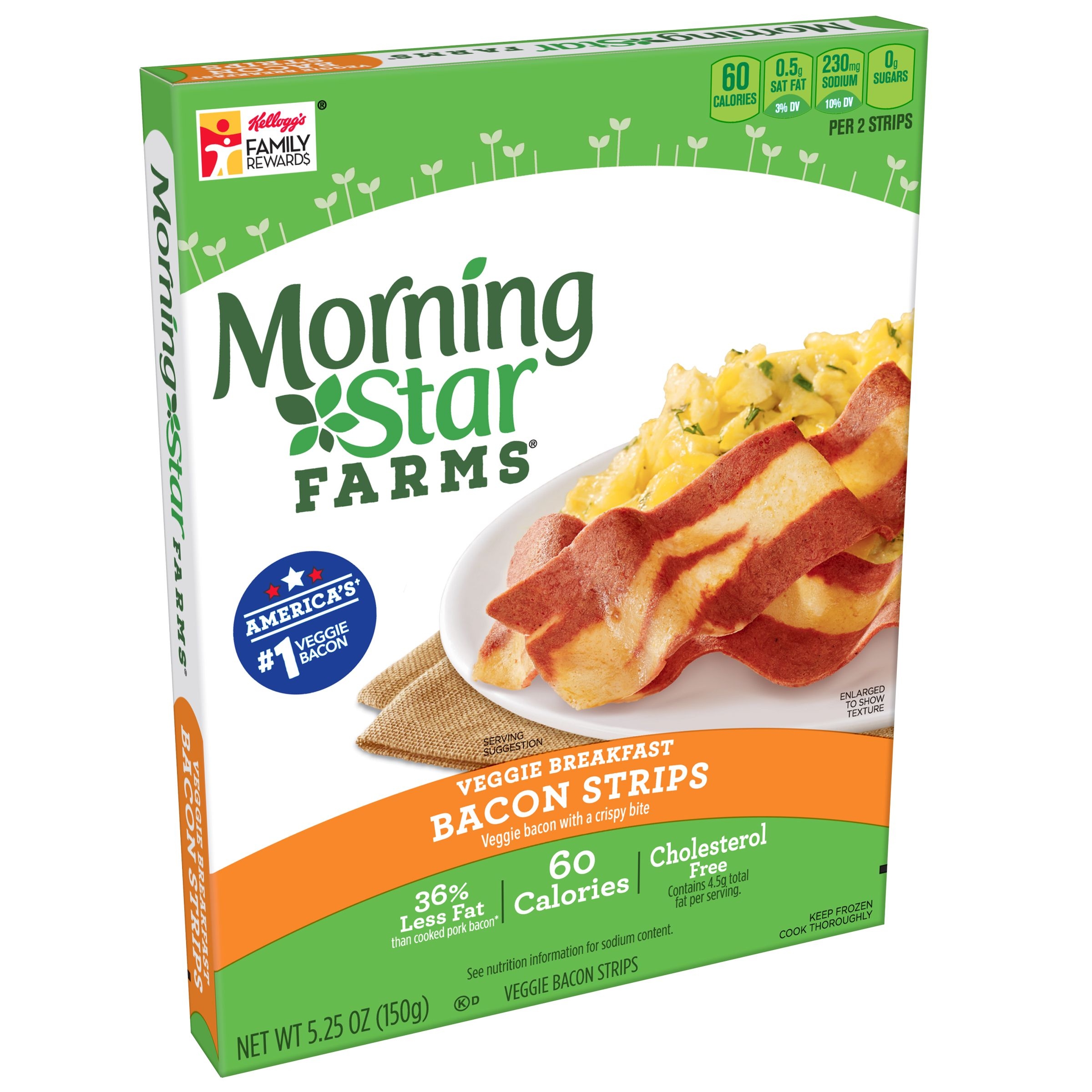 Kelloggs Morningstar Breakfast Veggie Bacon Strip, 5.25 Ounce -- 12 per case.