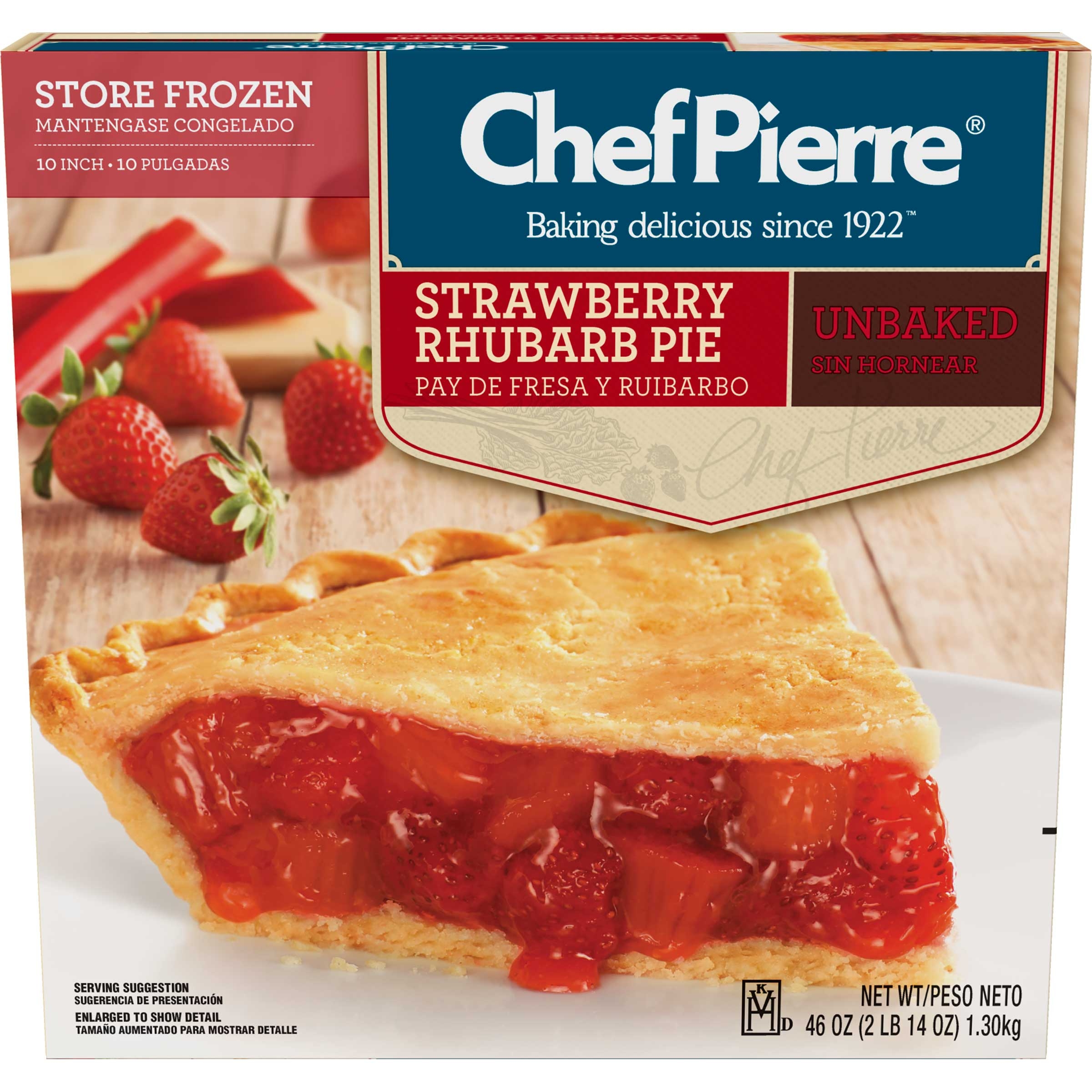 Sara Lee Chef Pierre Traditional Unbaked Strawberry Rhubarb Fruit Pie, 10 inch -- 6 per case.