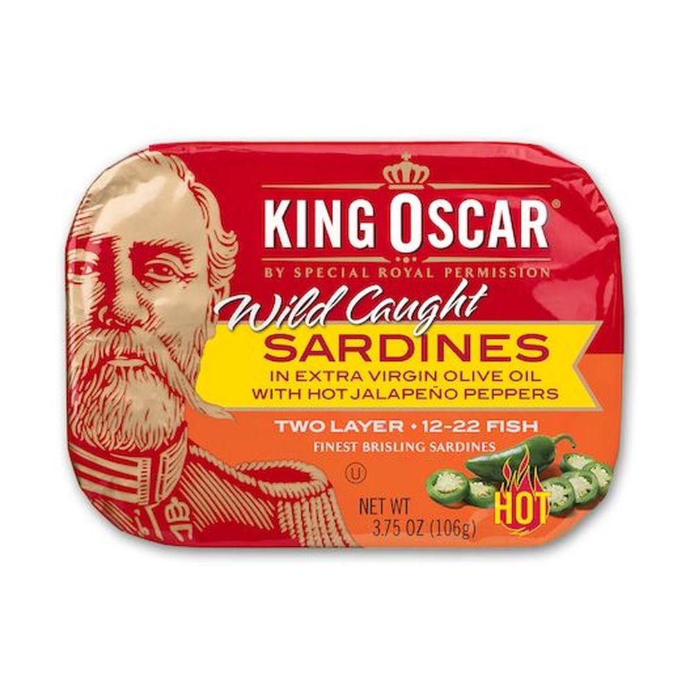 King Oscar 2 Layer Wild Caught Sardines Extra Virgin Olive Oil with Hot Jalapeno Peppers, 3.75 Ounce -- 12 per case