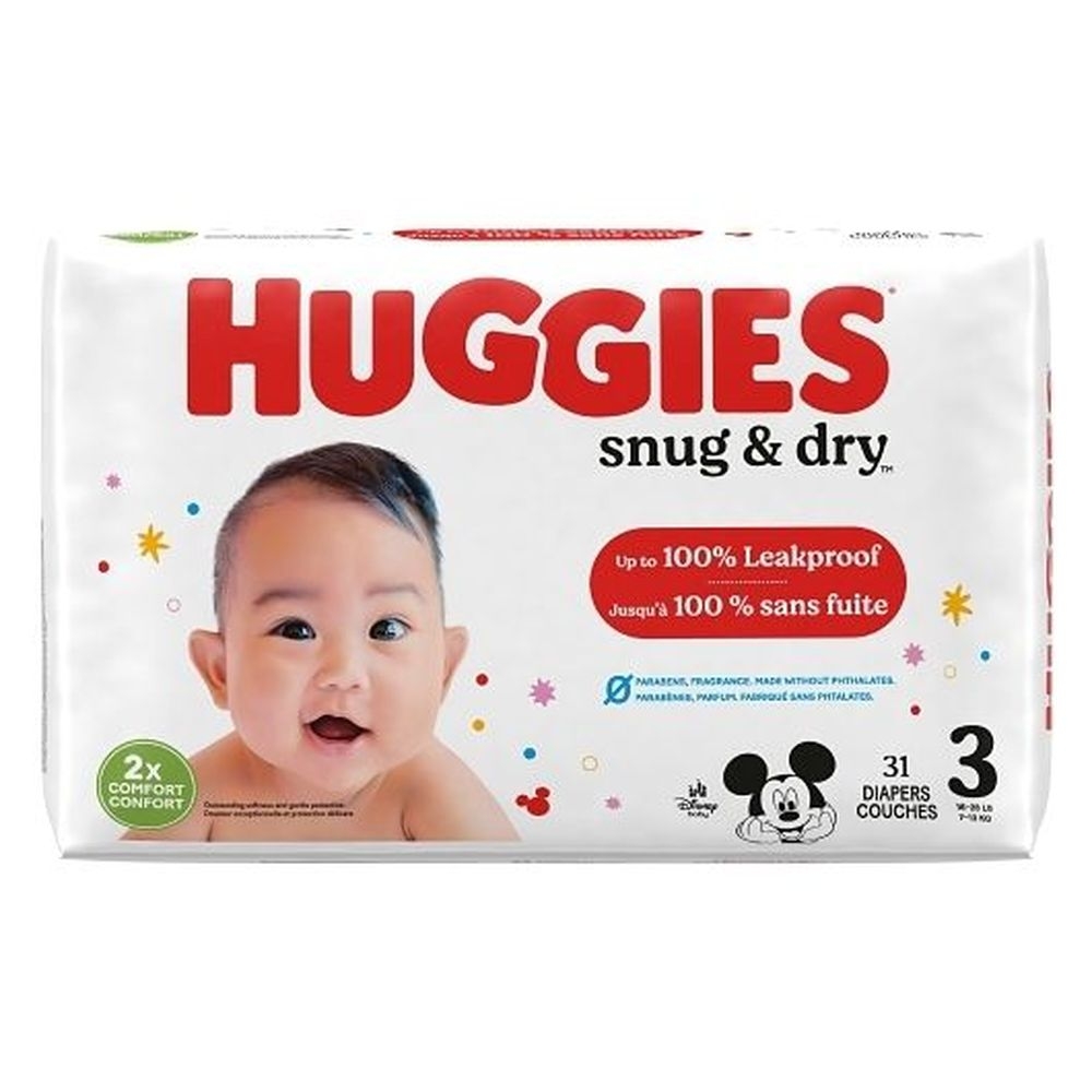Huggies Size 3 Snug and Dry Diaper - Jumbo Pack, 31 count -- 4 per case