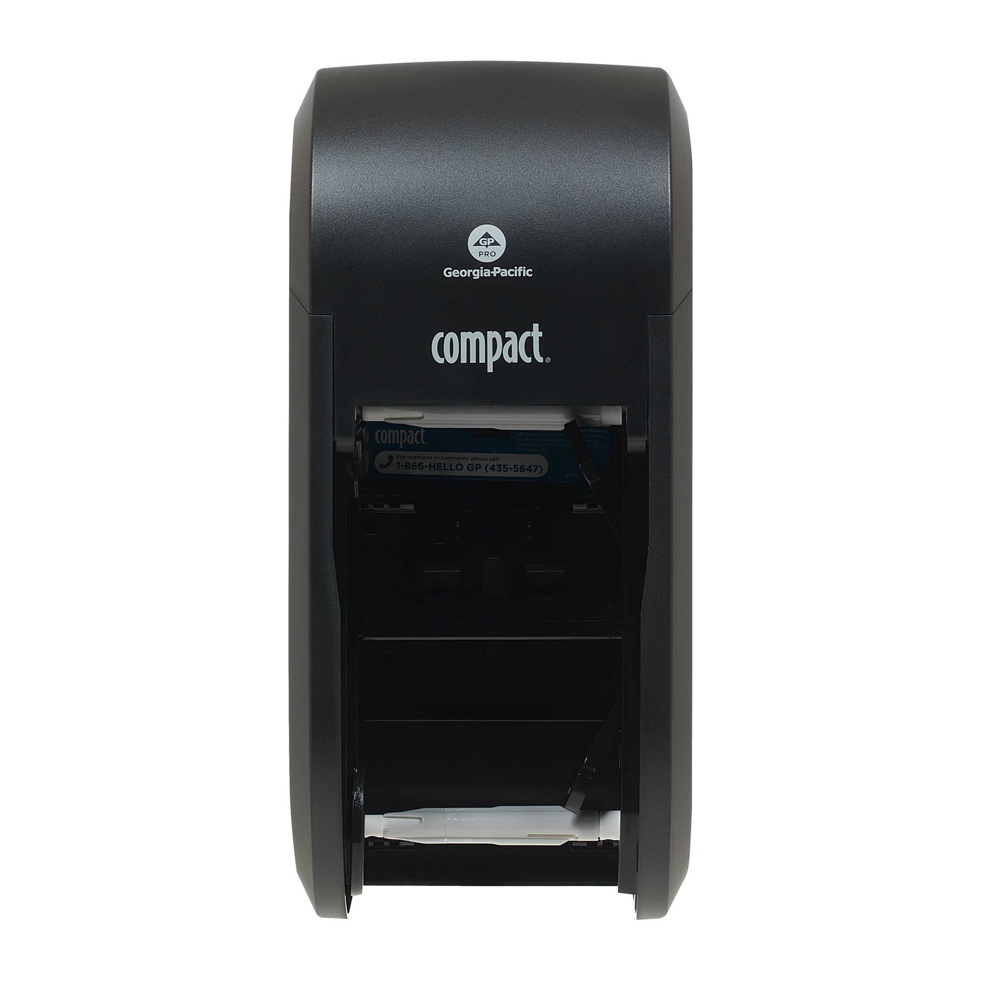 Georgia Pacific Compact Black Vertical Double Roll Toilet Paper Dispenser.
