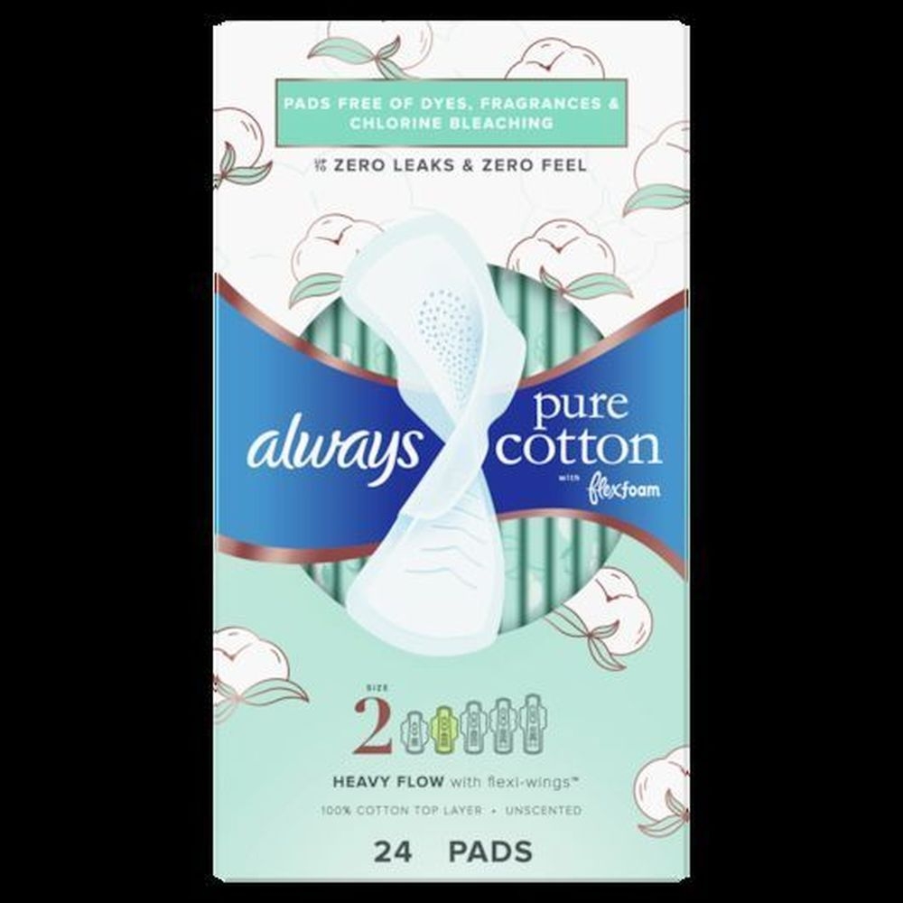 Always Long Wing Pure Cotton Pads, 24 count -- 3 per case