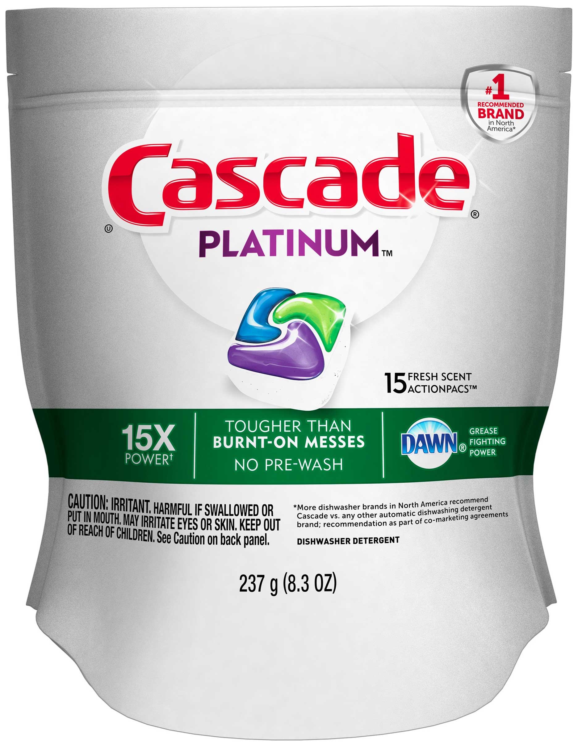 Cascade Fresh Scent Platinum Action Pacs Dishwasher Detergent, 8.3 Ounce -- 5 per case.
