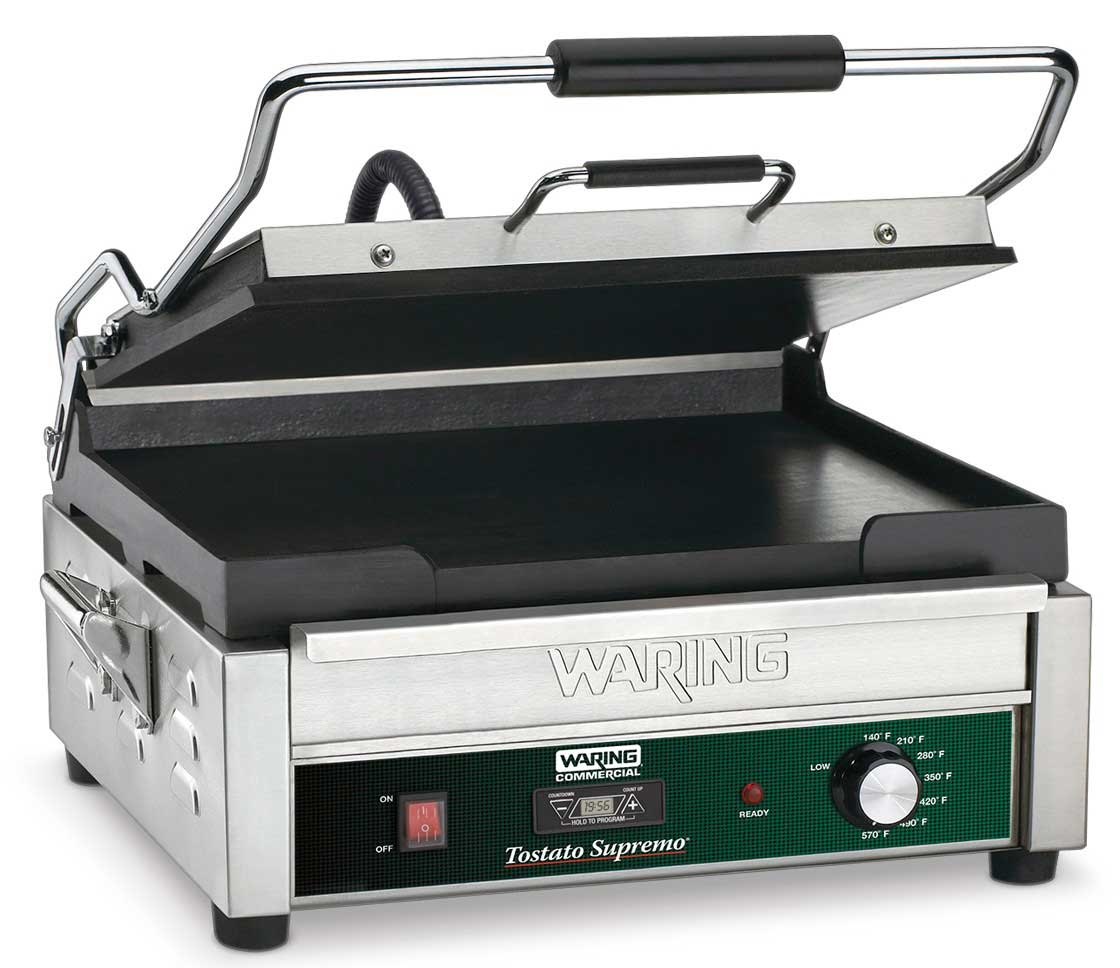 Waring Commercial Flat Toasting Panini Grill with Timer, 14 x 14 inch.