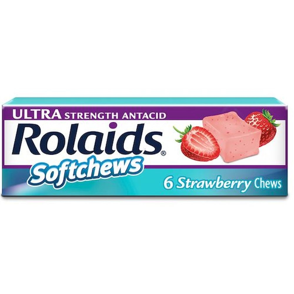 Rolaids Ultra Strength Antacid Strawberry Soft Chews - 6 tablets per pack, 12 packs per box -- 24 boxes per case