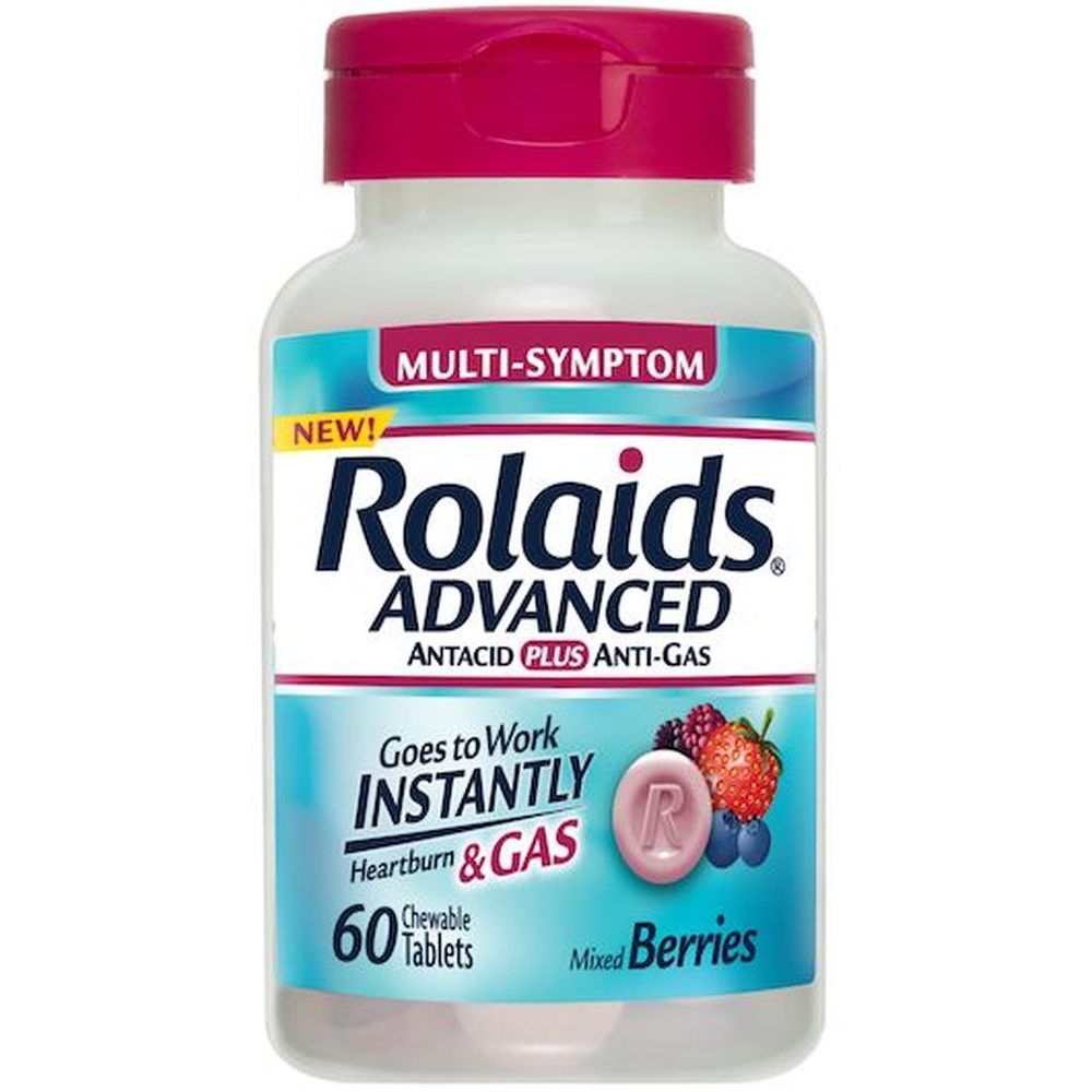 Rolaids Advanced Antacid Plus Anti-Gas Mixed Berry Tablets - 60 per pack -- 24 packs per case