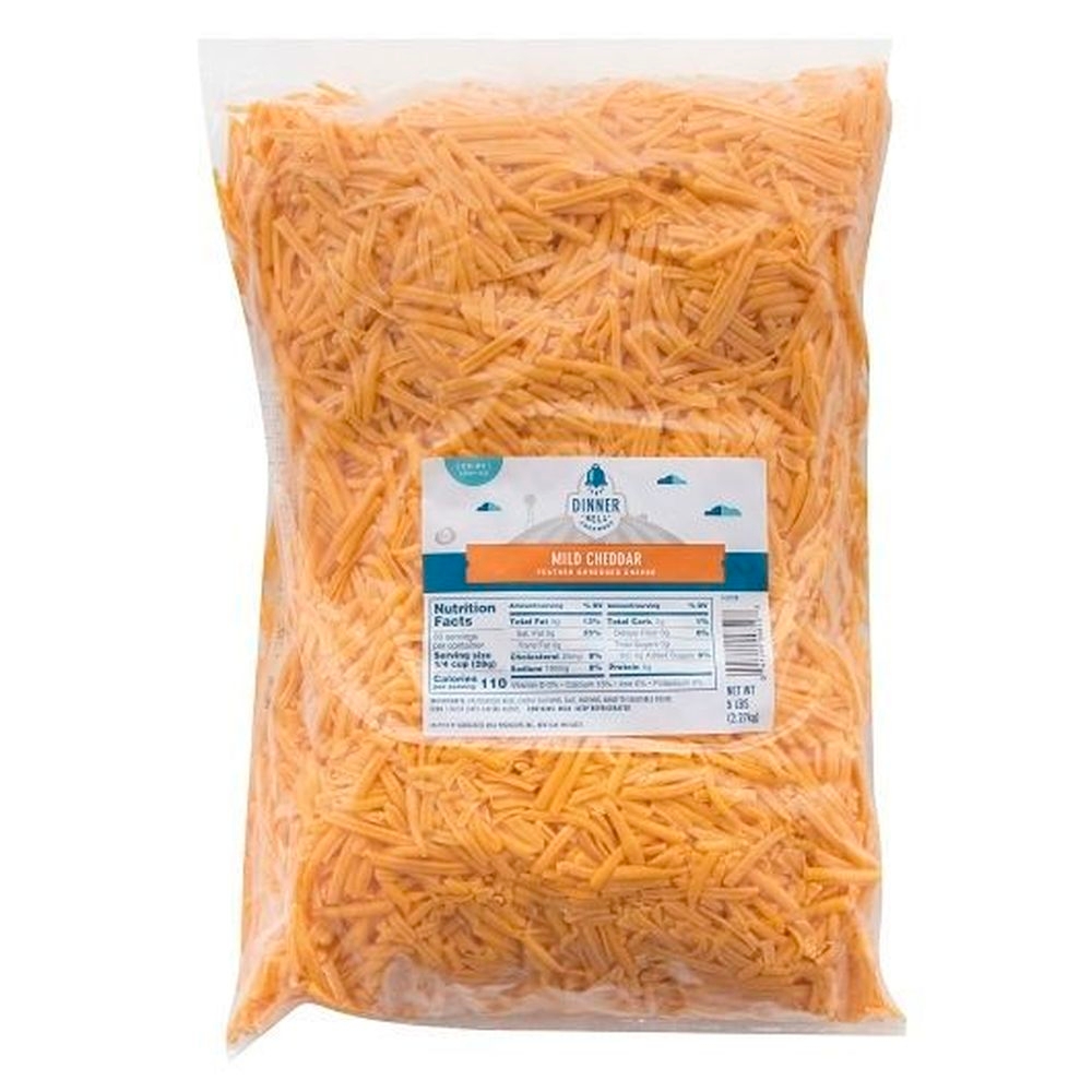 Dinner Bell Creamery Feather Shred Mild Yellow Cheddar Cheese, 5 Pound -- 4 per case.
