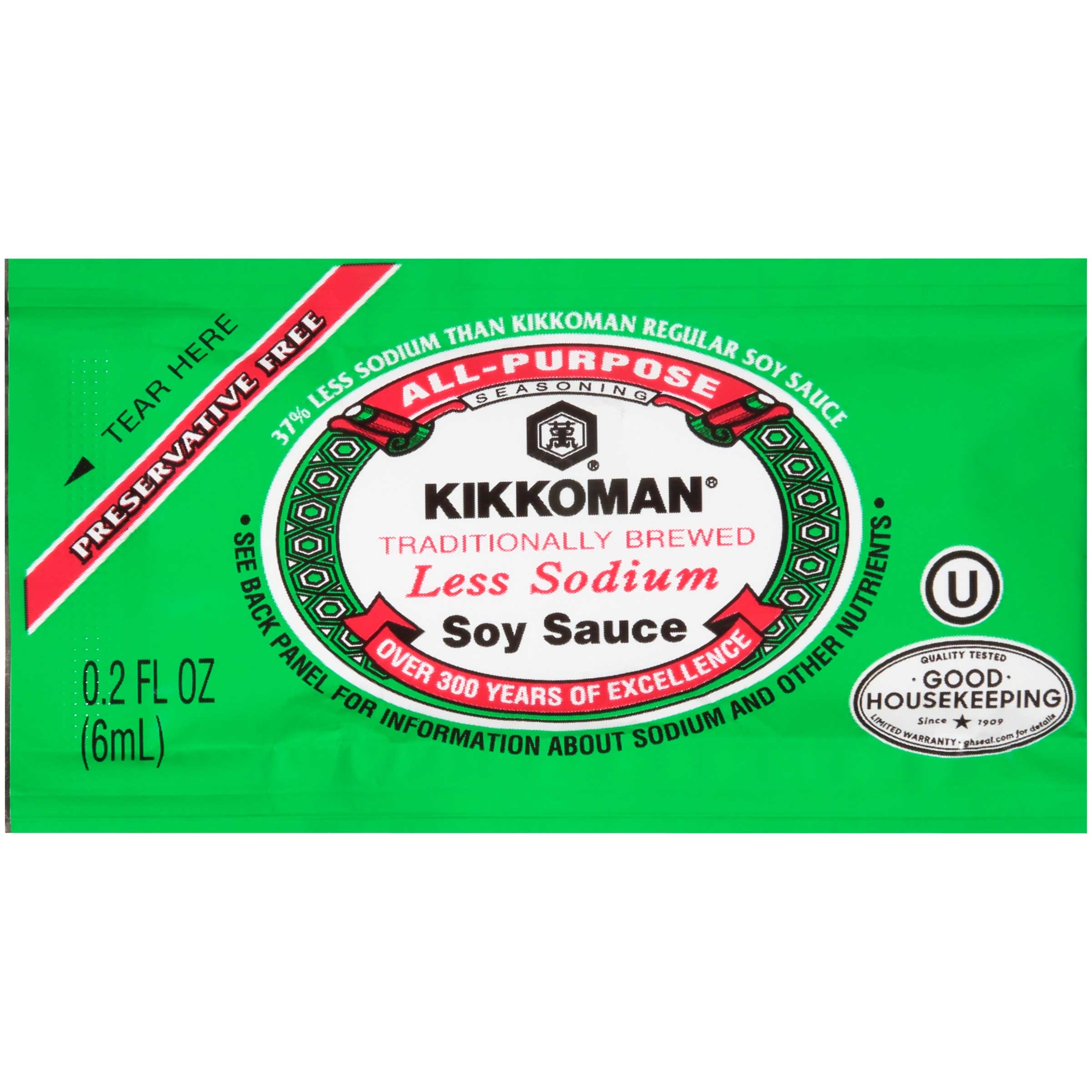 Kikkoman Less Sodium Preservative Free Soy Sauce Packet, 6 Milliliter -- 200 per case.