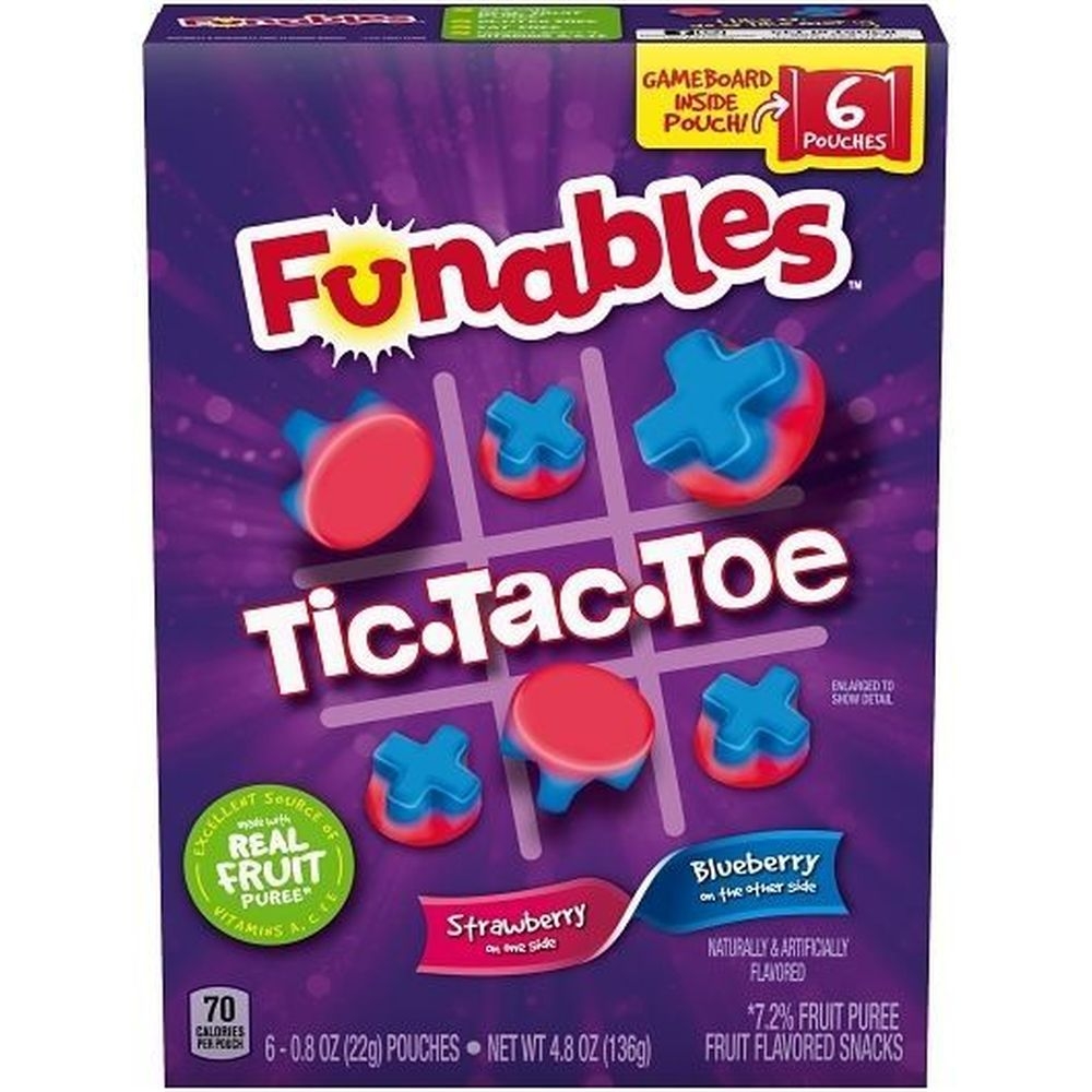 Fruity Snacks Funables Tic Tac Toe Fruit Snacks, 4.8 Ounce Pouch -- 8 per case