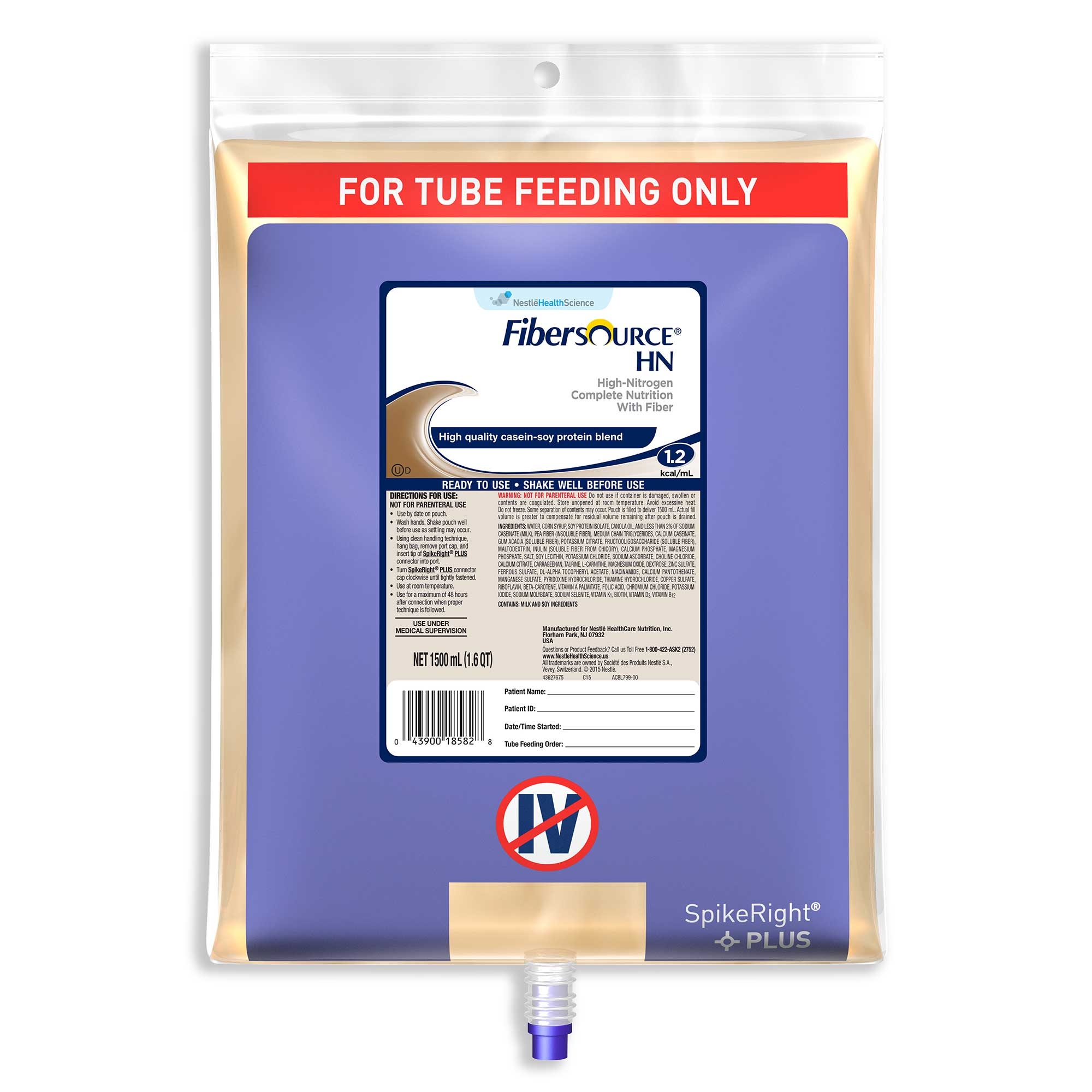 Fibersource HN SpikeRight Plus UltraPak Malnutrition Tube Feeding, 50.7 Fluid Ounce -- 4 per case.