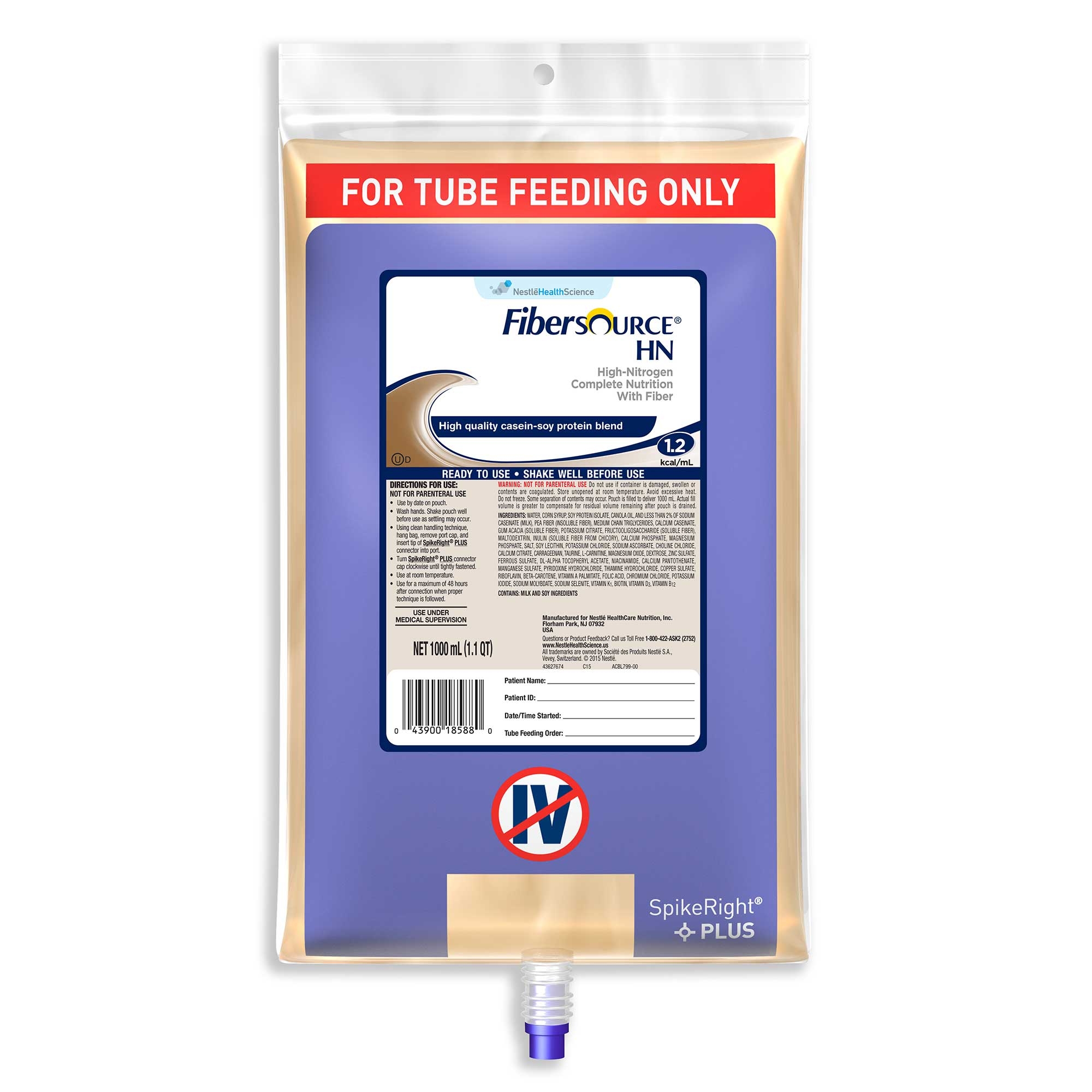 Fibersource HN Nutritionally Complete Liquid Formula Supplement - SpikeRight, 1000 Milliliter -- 6 per case.