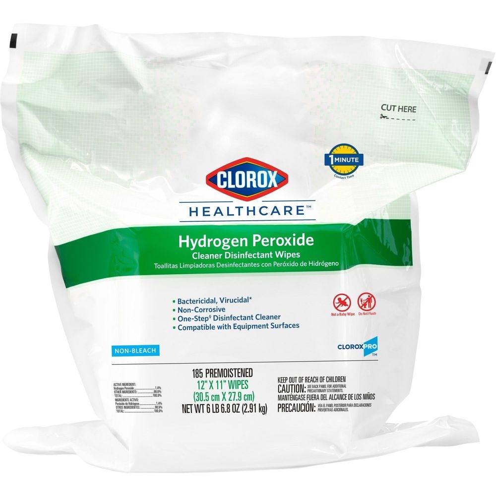 Clorox Healthcare Hydrogen Peroxide Cleaner Disinfectant Wipes, 185 count Refill -- 2 per case.