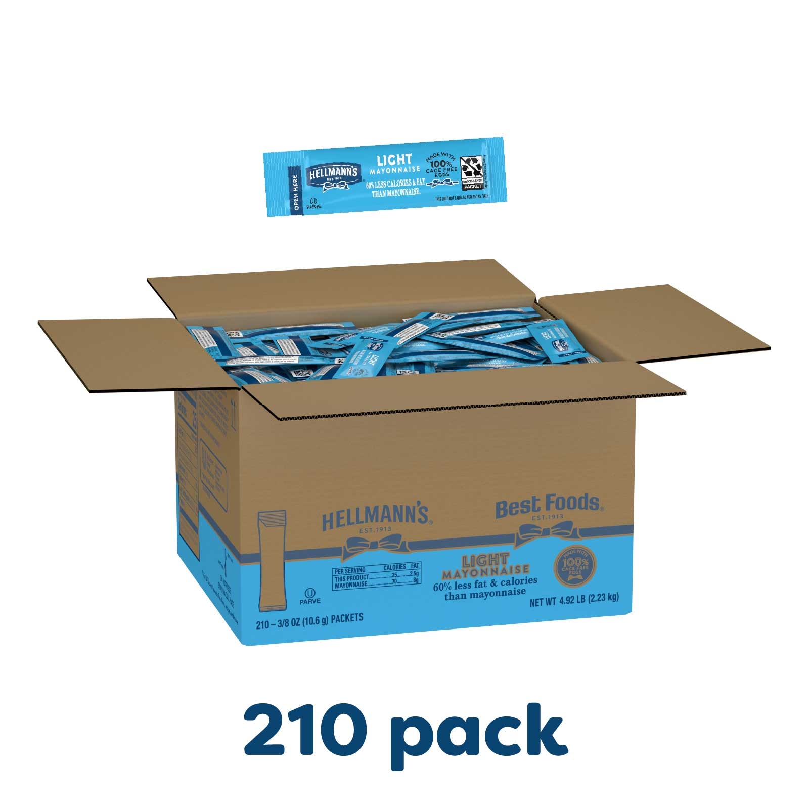 Hellmann's Light Mayonnaise Stick Packets, 0.38 Ounce -- 210 Per Case