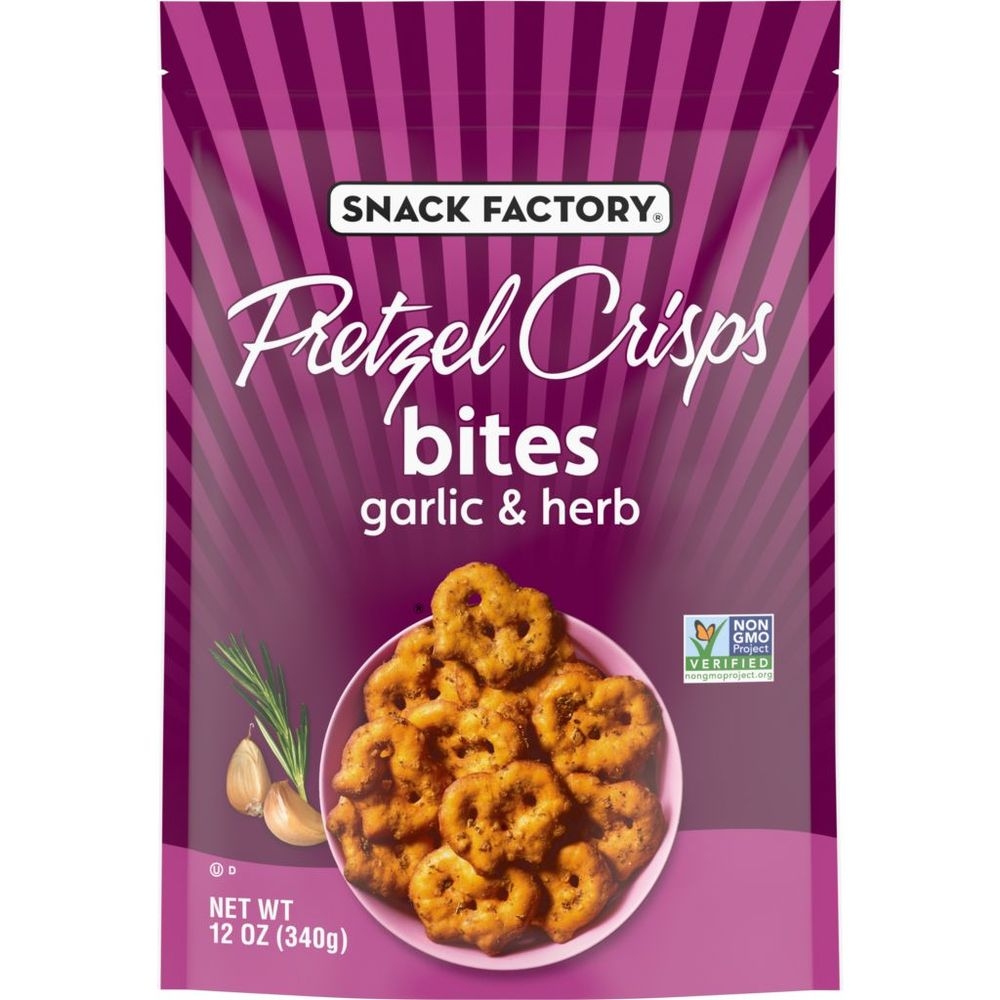 Snack Factory Garlic and Herb Pretzel Crisps Bites, 12 Ounce -- 12 per case