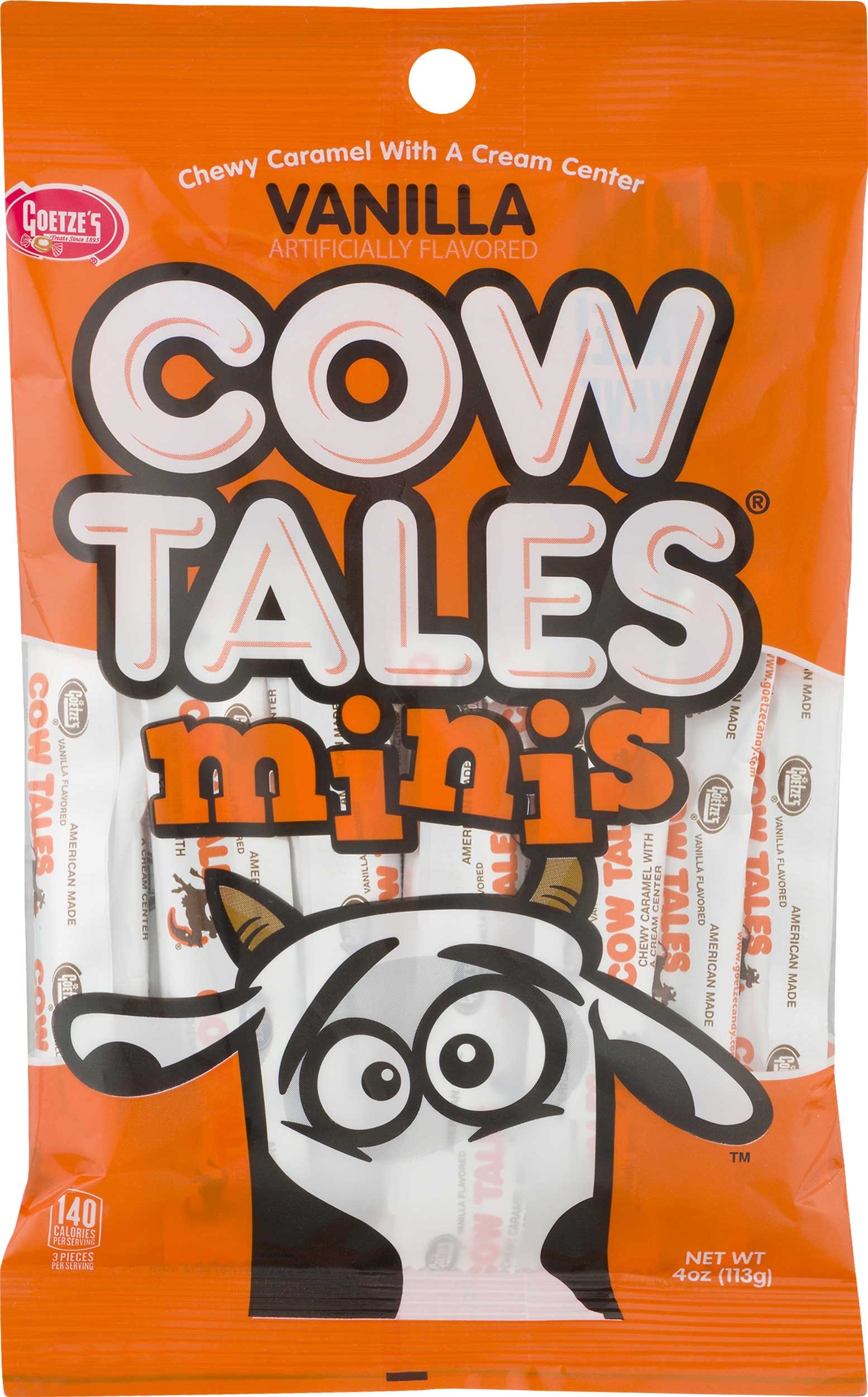 Goetze Cow Tales Minis Vanilla Candy - Peg Bag, 4 Ounce -- 12 per case