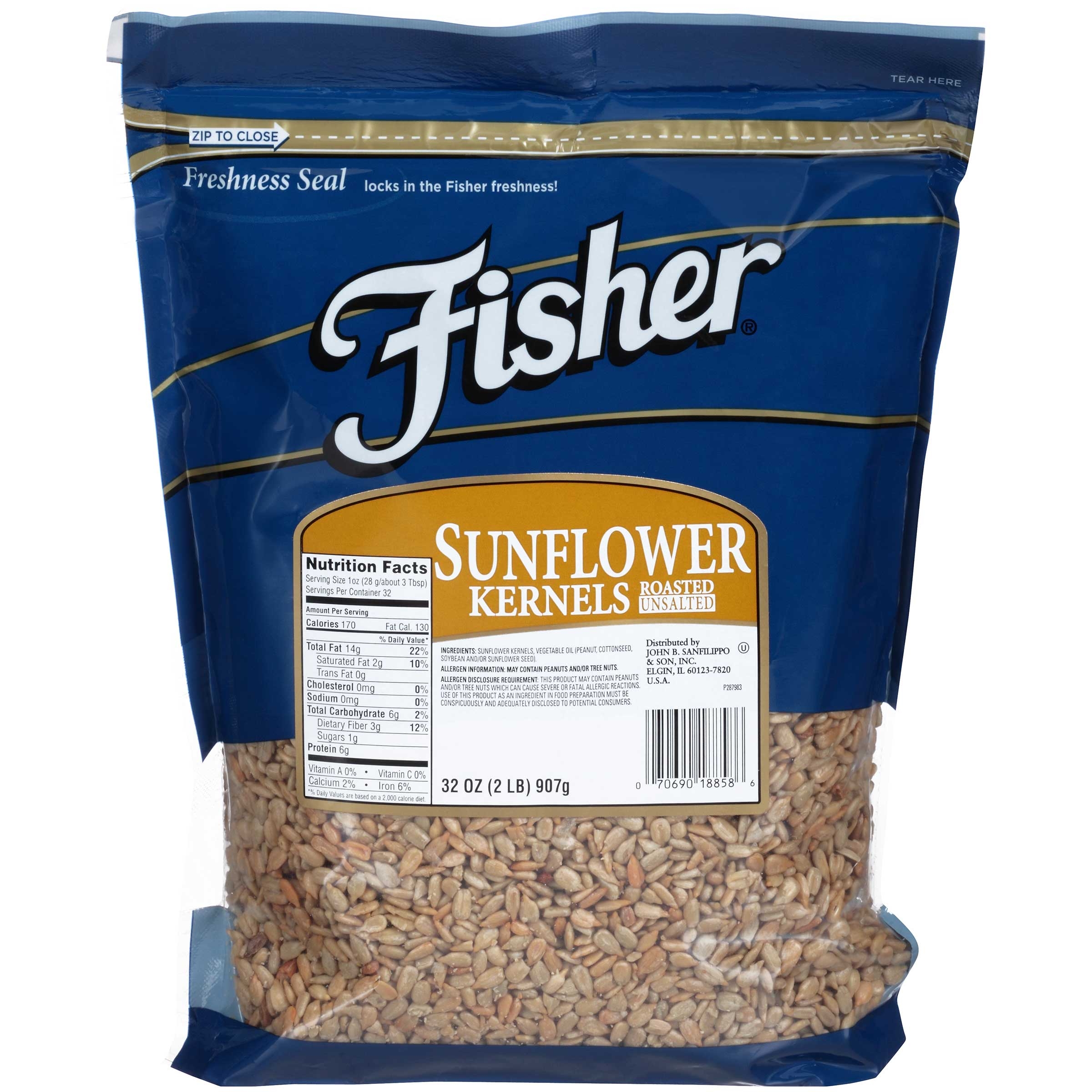 Fisher Chefs Naturals Roasted Sunflower Kernel, 2 Pound -- 3 per case.