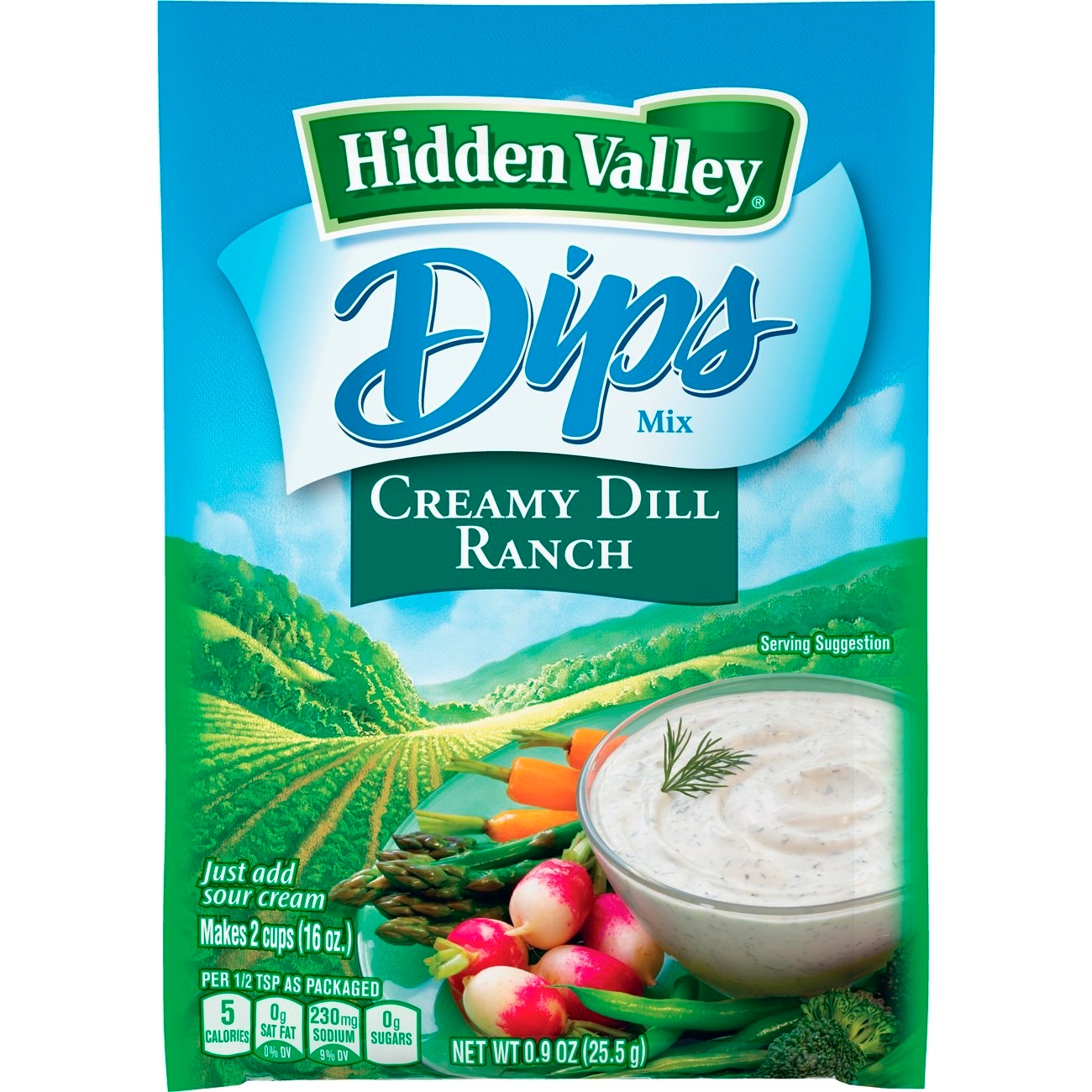 Hidden Valley Creamy Dill Ranch Dip Mix, 0.9 Ounce -- 24 per case.