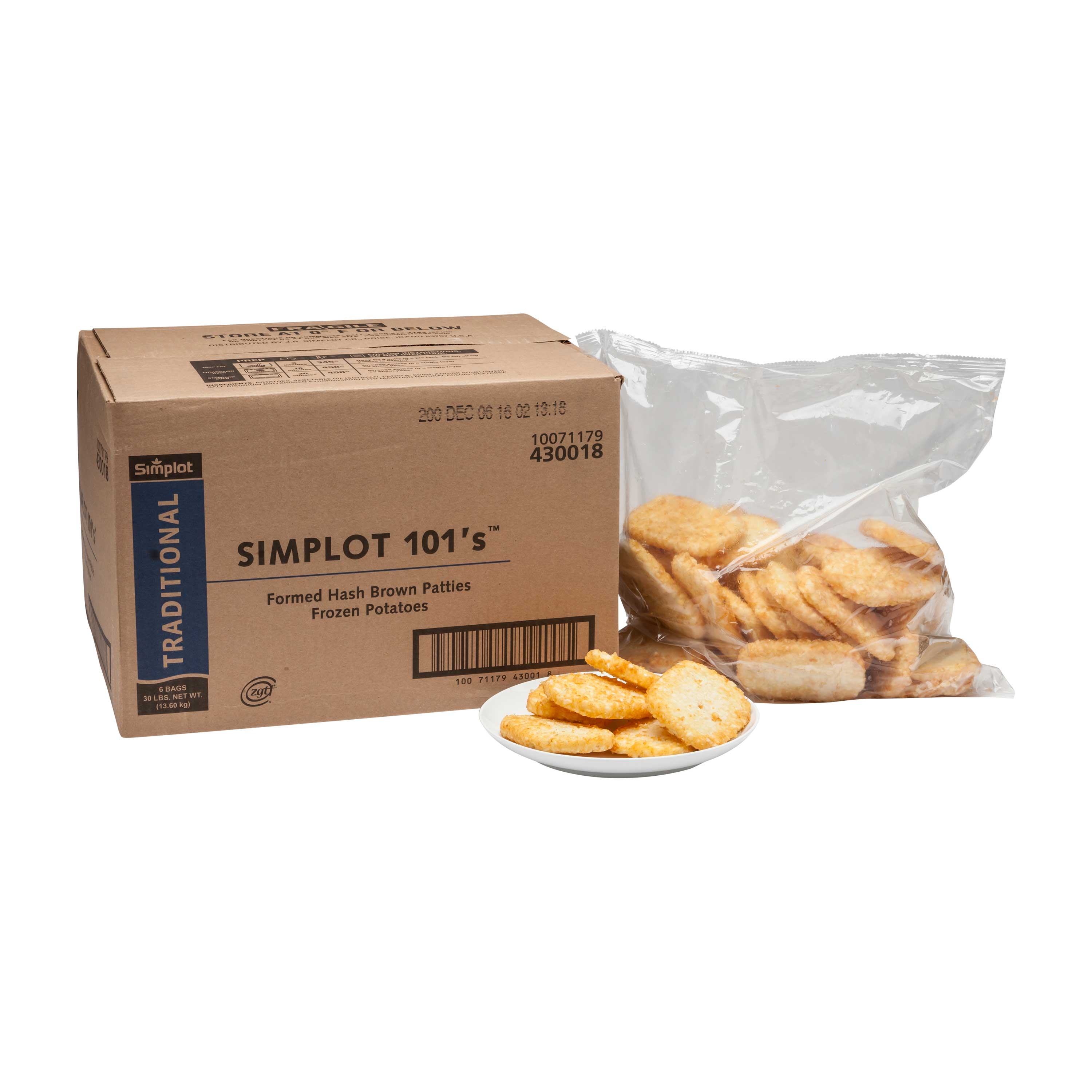 Simplot 101 Hash Brown Potato Patty, 5 Pound -- 6 per case.