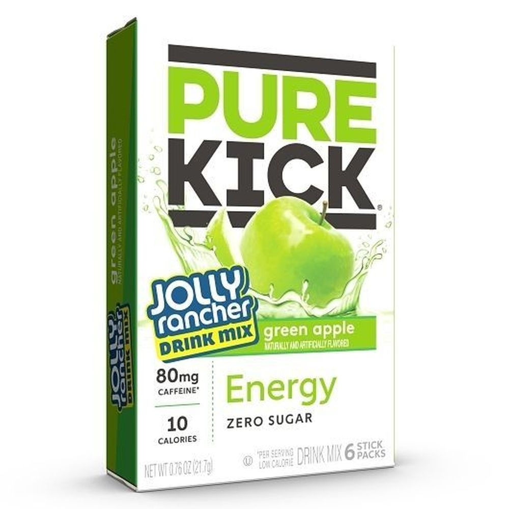 Pure Kick Green Apple Energy Jolly Rancher Drink Mix, 6 count -- 12 per case