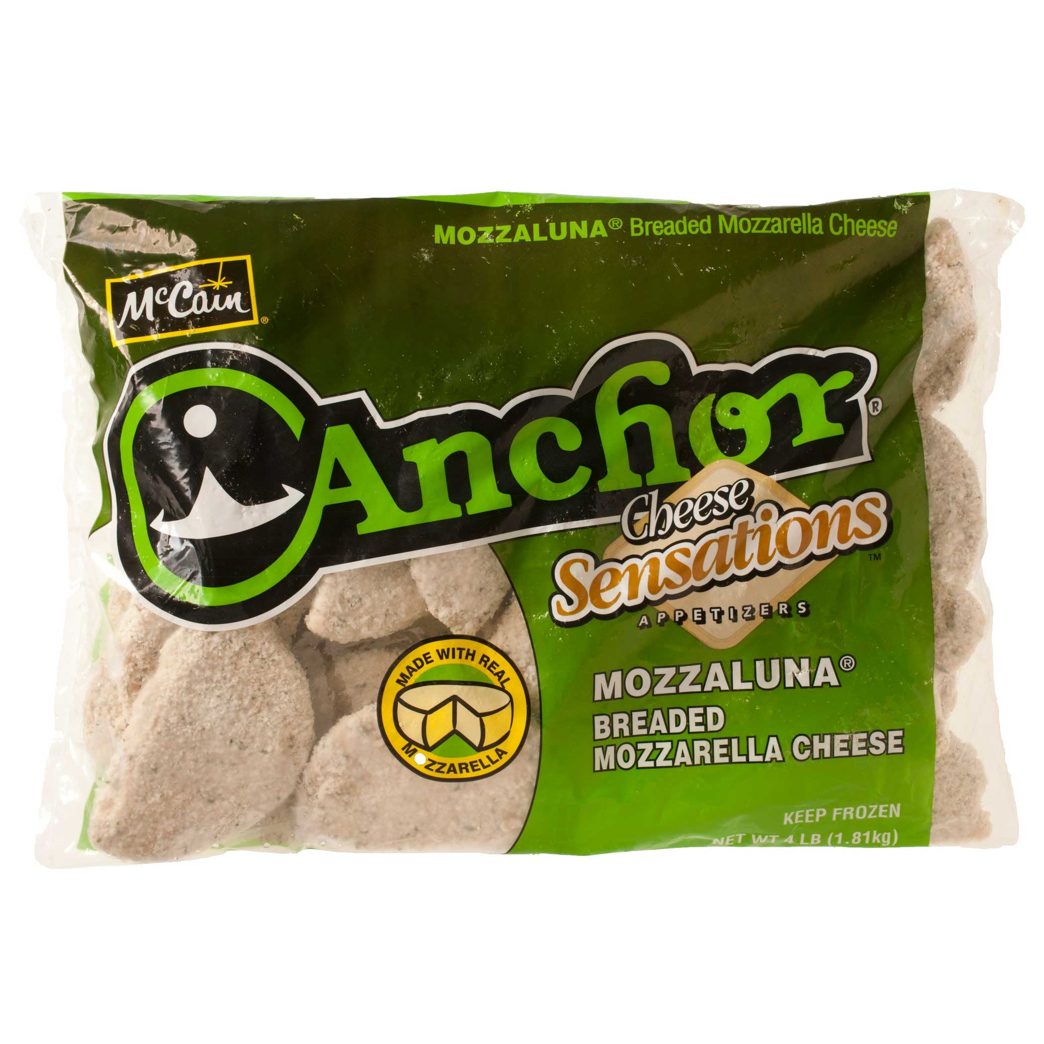 McCain Mozzaluna Breaded Mozzarella Cheese - Appetizer, 4 Pound -- 2 per case.