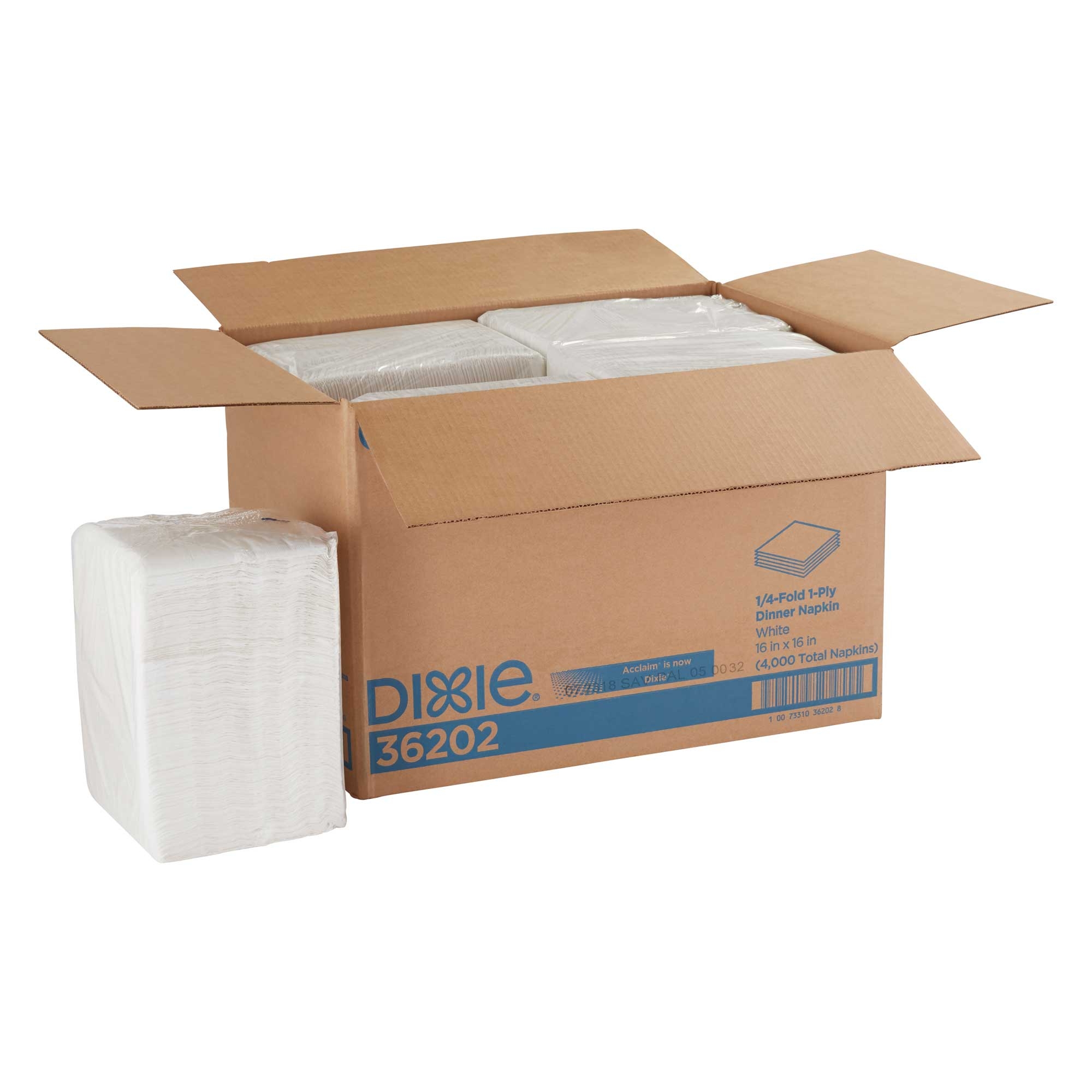 Acclaim White 1 Ply 16x16 1/4 Fold Paper Dinner Napkin -- 4000 per case.